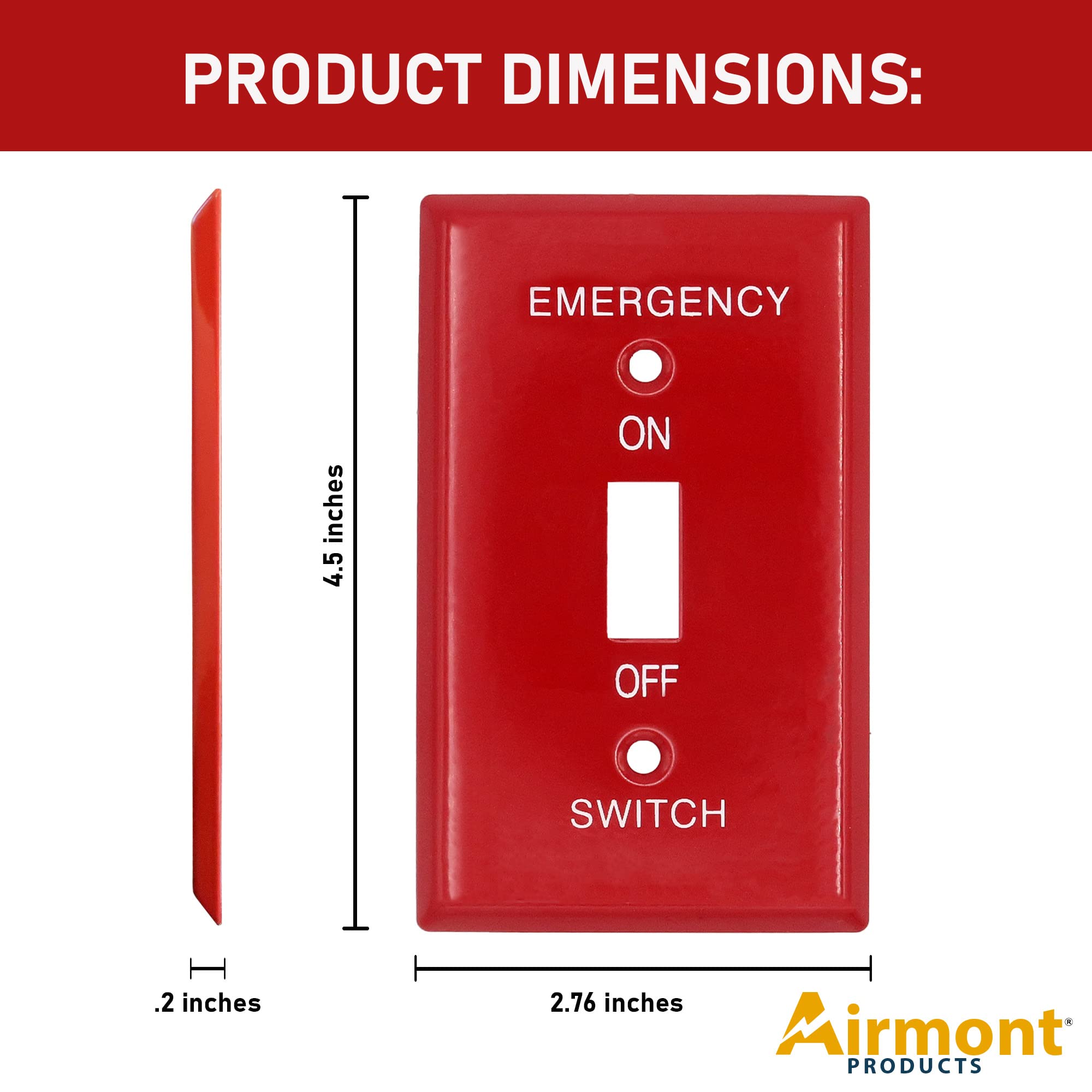 Emergency Red Light Toggle Switch Cover Guard - 1-Gang Standard Size Heavy Duty Metal Wall Plate with White Silk-Screened Lettering (Code Compliant) - Perfect for Hospitals, Factories & Emergency Exits