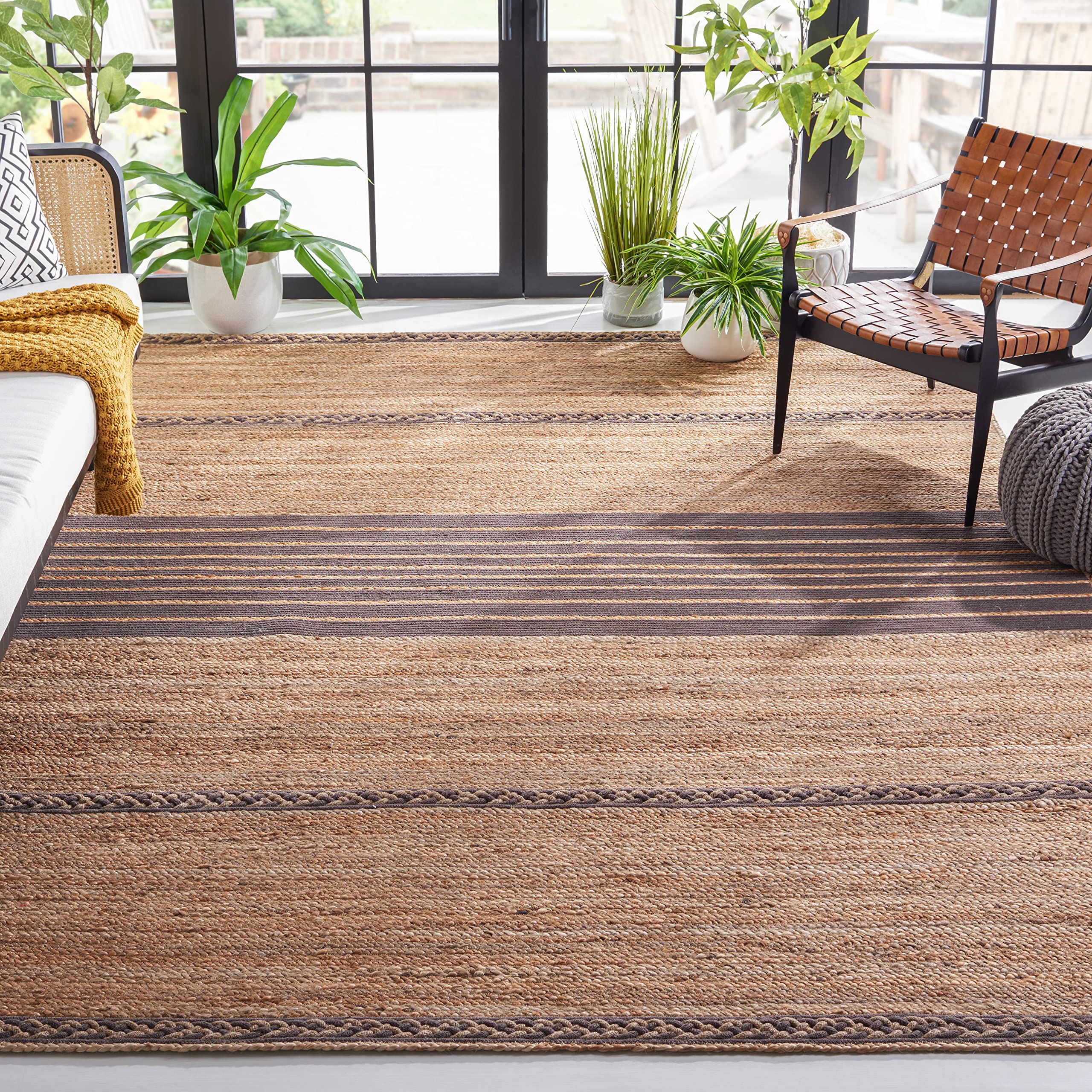 SAFAVIEH Natural Fiber Collection 6'x6' Square Handmade Jute Rug - Boho Farmhouse Braided Design in Natural/Brown (NFB262T) | Perfect for Living Room, Bedroom, or Entryway Decor