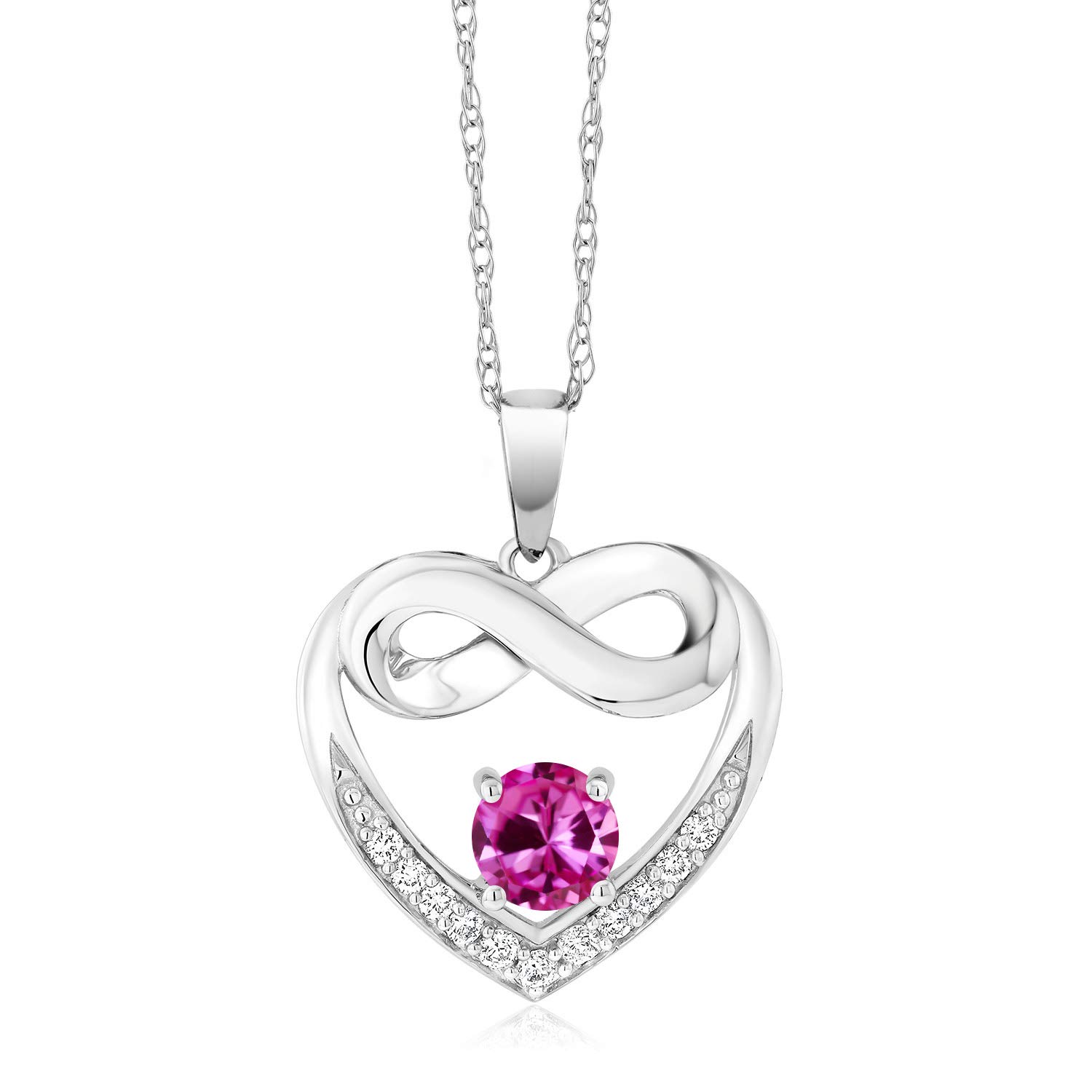 10K White Gold 5MM Gemstone Birthstone & Lab-Grown Diamond Infinity Heart Pendant Necklace for Women | 18