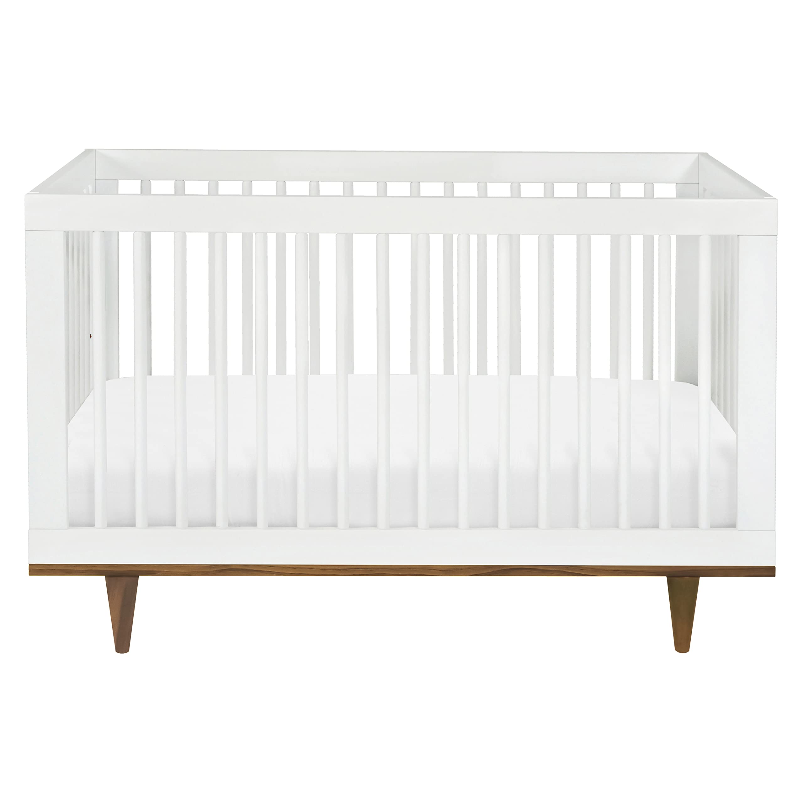 DaVinci Marley 3-in-1 Convertible Baby Crib to Toddler Bed & Daybed - GREENGUARD Gold Certified - Adjustable Mattress Heights - White Finish with Walnut Legs - Perfect for Nursery, Bedroom & Guest Room