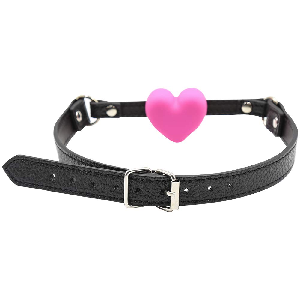 Heart Shaped Silicone Mouth Gag with Adjustable Leather Strap - BDSM Bondage Gear for Couples, Sensual Play & Adult Roleplay Scenes