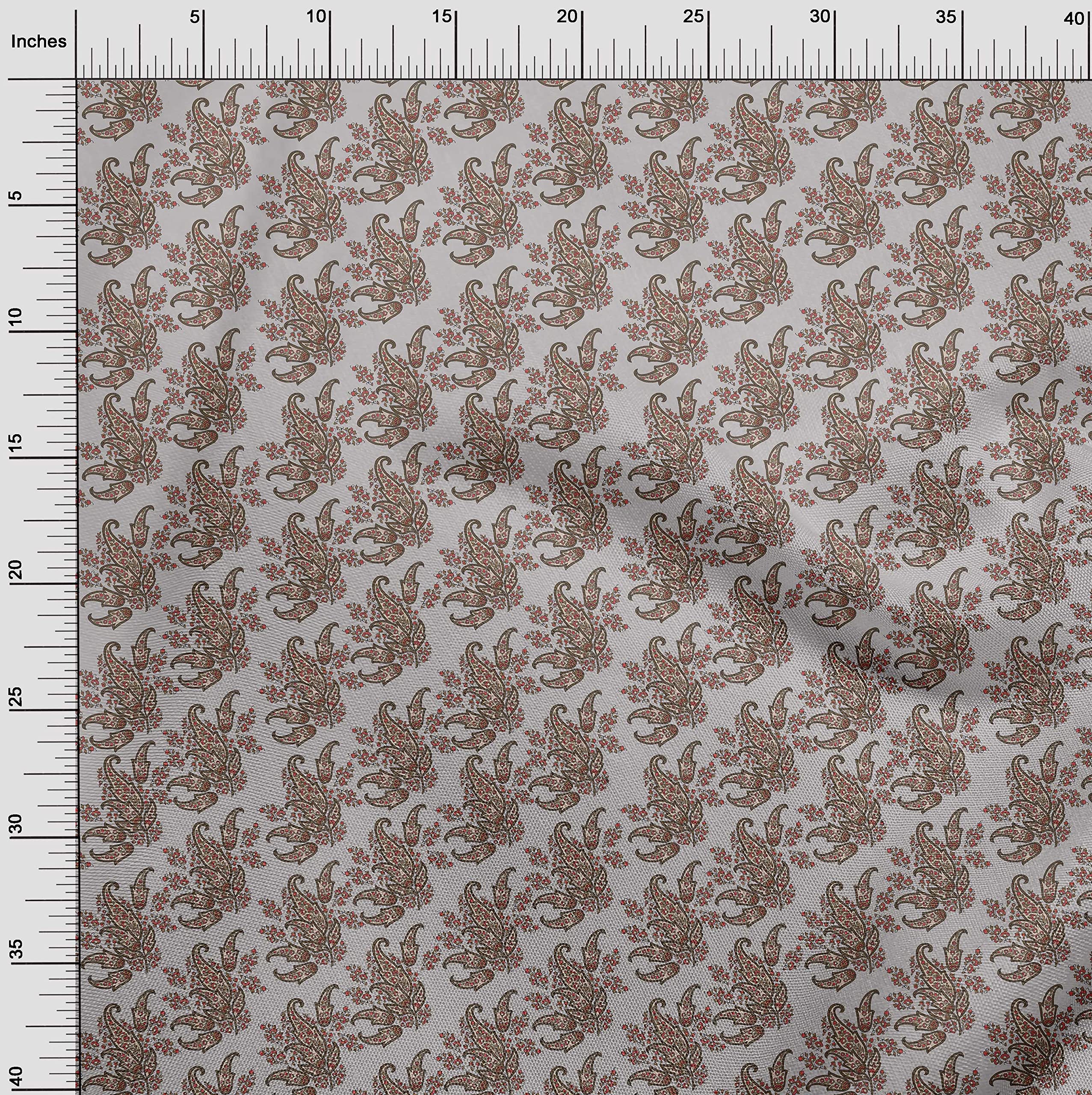 oneOone Polyester Spandex Gray Paisley Print Fabric - 56 Inch Wide Sewing Material for DIY Clothing, Dresses & Home Decor | Soft Stretch Fabric by The Yard for Sewing Projects & Crafting