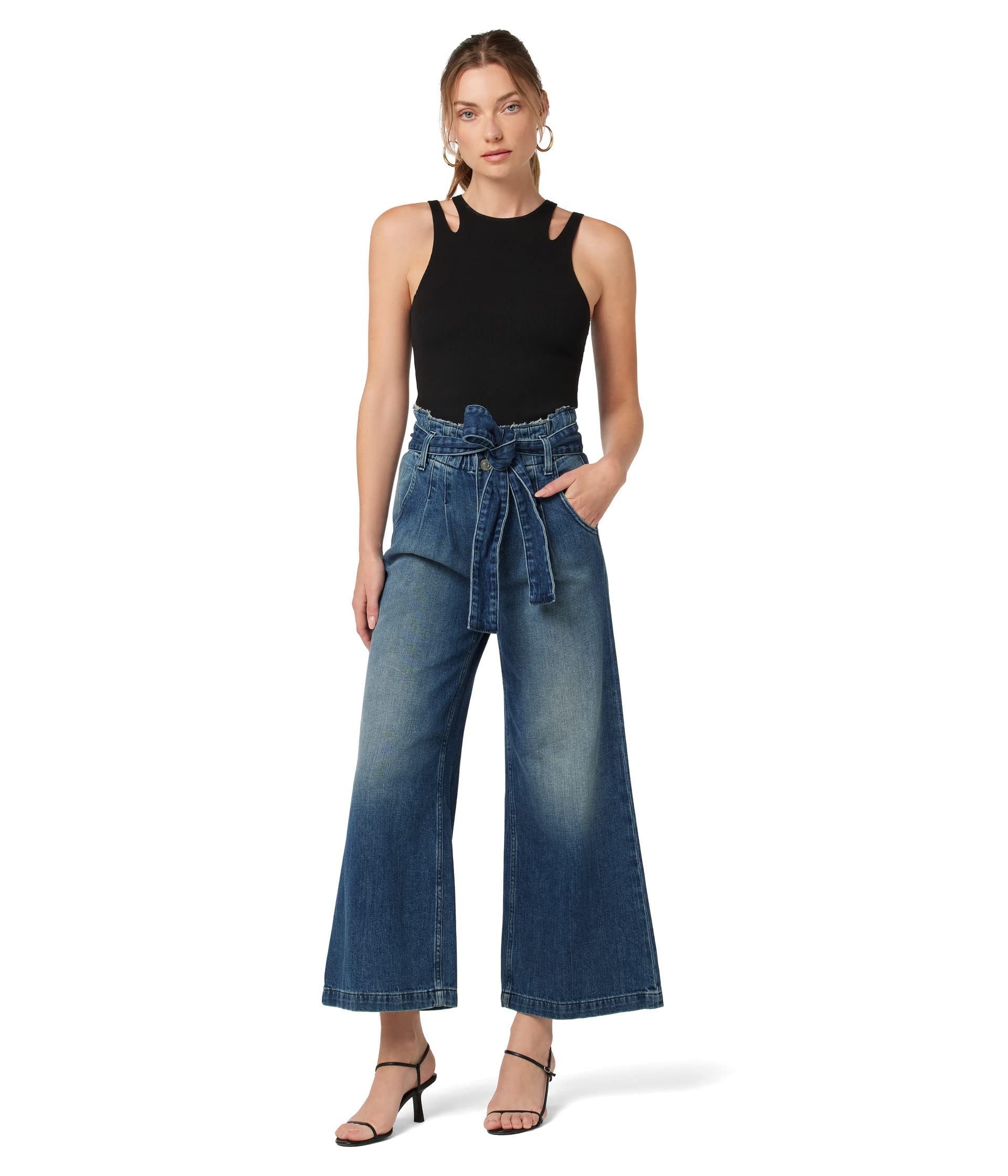 HUDSON Women's Wide Leg Cropped Pants with Paper Bag Waist - High Waisted Casual Trousers for Work, Office & Everyday Wear | Comfortable Stretch Fabric | Trendy Women's Fashion