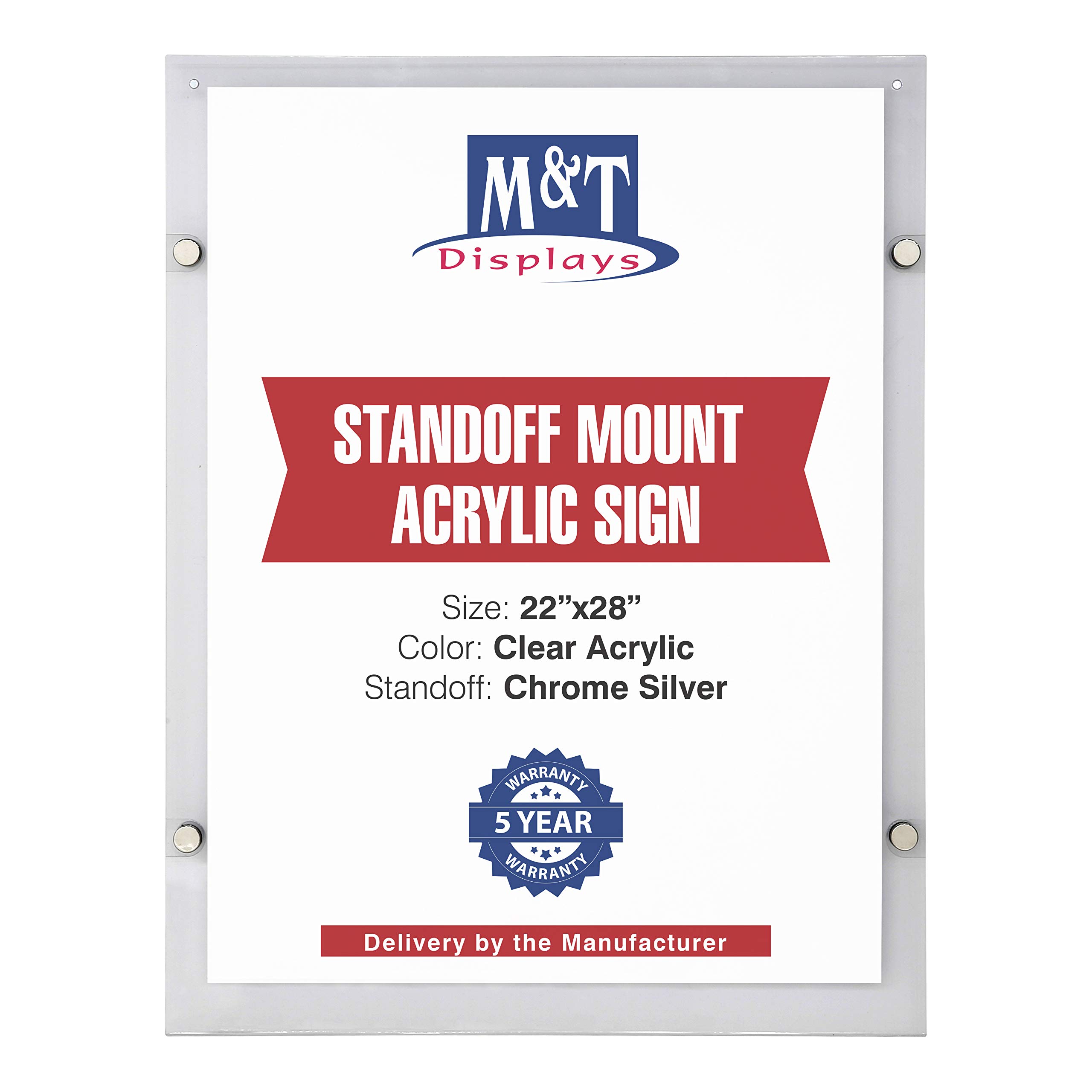 Floating Acrylic Picture Frame - Frameless Wall Mount Display for 22x28 Inch Posters, Photos, Certificates & Diplomas | Chrome Silver Standoff Hardware & Magnets | Perfect for Home, Office & Gallery Decor