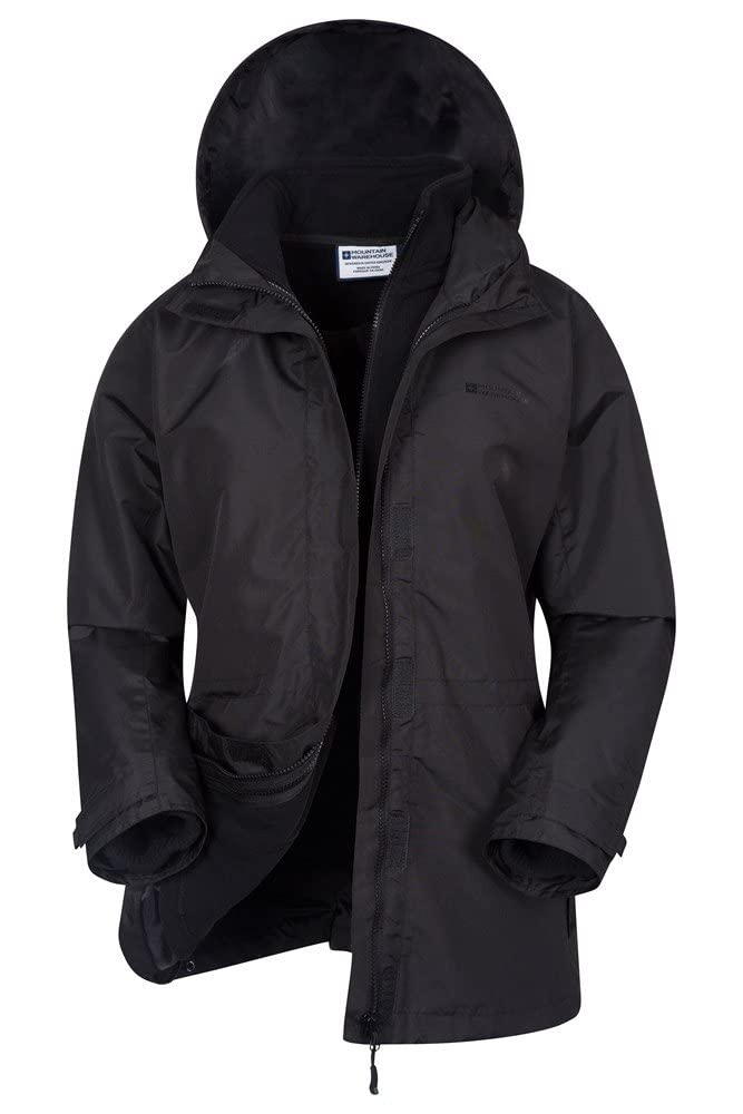 Mountain Warehouse Women's 3-in-1 Waterproof Rain Jacket with Removable Microfleece Lining - Lightweight Hiking & Outdoor Adventure Coat for Camping, Travel & Everyday Wear