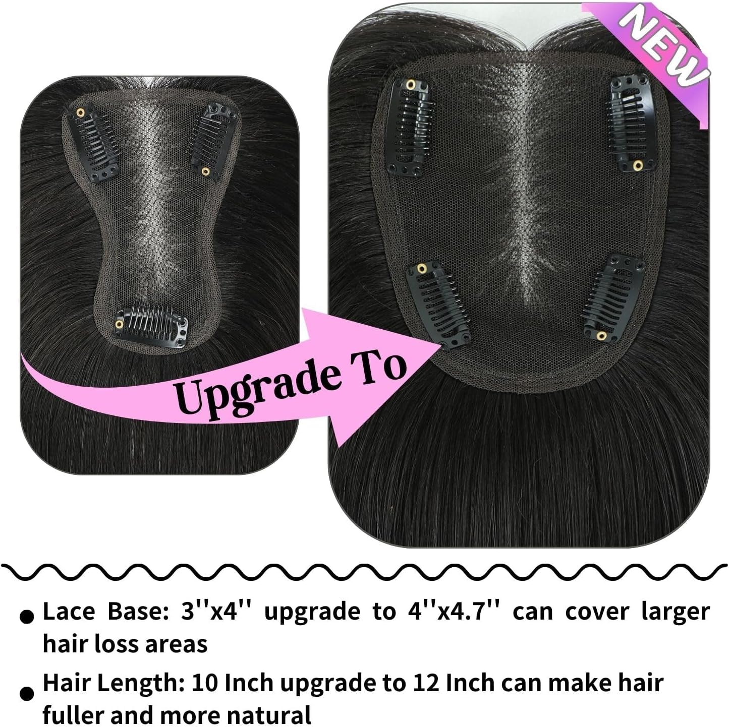 DAZZ LOOK 16 Inch Silk Base Clip-In Hair Topper for Women - Middle Part Human Hair Wig for Thinning Hair & Hair Loss - Soft Jet Black Hair Extension - Perfect for Daily Wear, Special Occasions & Confidence Boost