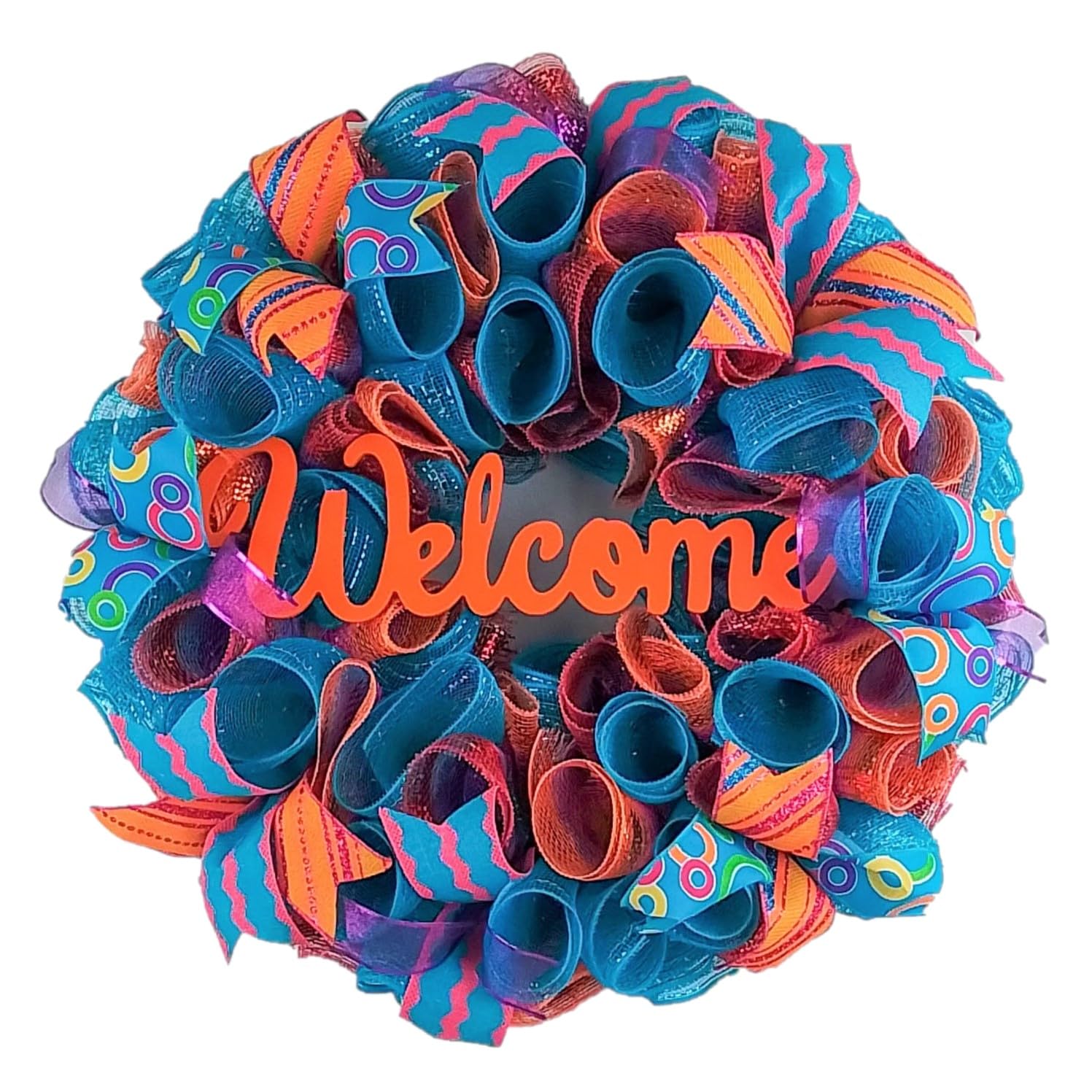 Vibrant Orange and Turquoise Spring Wreath - Summer Welcome Door Decor - Floral Front Door Hanging for Home & Porch - Perfect for Easter, Mother's Day & Everyday Decorations (Pink & Teal)