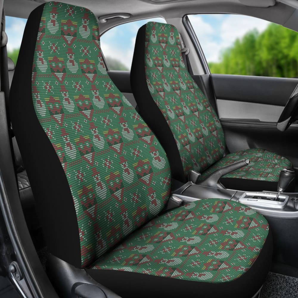 Premium Green Ugly Christmas Snowman Pattern Car Seat Covers - Festive Holiday Car Accessories for Winter & Christmas Decorations - Perfect for Cars, SUVs & Trucks
