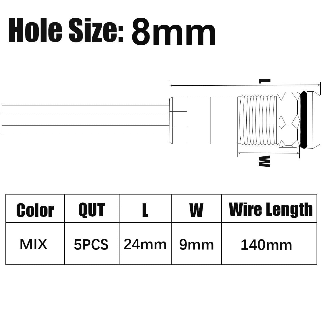 5Pcs 8mm LED Metal Indicator Light - AC/DC 12-24V Waterproof Signal Lamp with Wire - for Car Dashboard, Marine, Industrial Equipment & DIY Projects