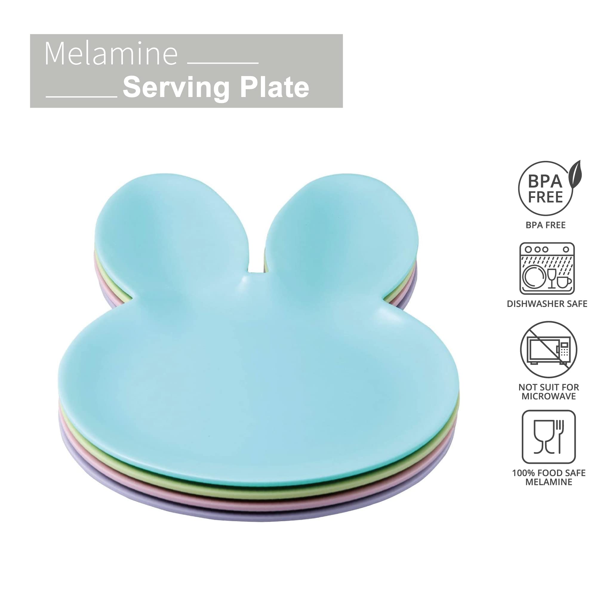 UPware Easter Bunny Melamine Plates - Bunny-Shaped 10 x 7.25 Inch Durable BPA-Free Dinner Plates Set of 4, Pastel Spring Decorations - Perfect for Easter Brunch, Party Tableware, Holiday Dining & Home Decor