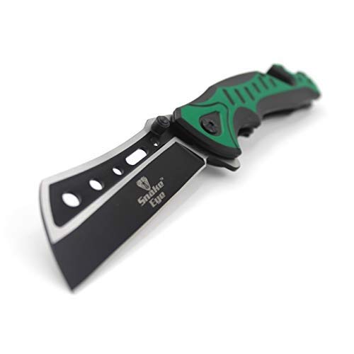 Tactical Folding Knife - Snake Eye EDC Two Tone Razor Blade | Stainless Steel Pocket Knife for Outdoor Survival & Everyday Carry | Compact One-Hand Operation | Perfect for Camping, Hiking & Emergency Use (Green)