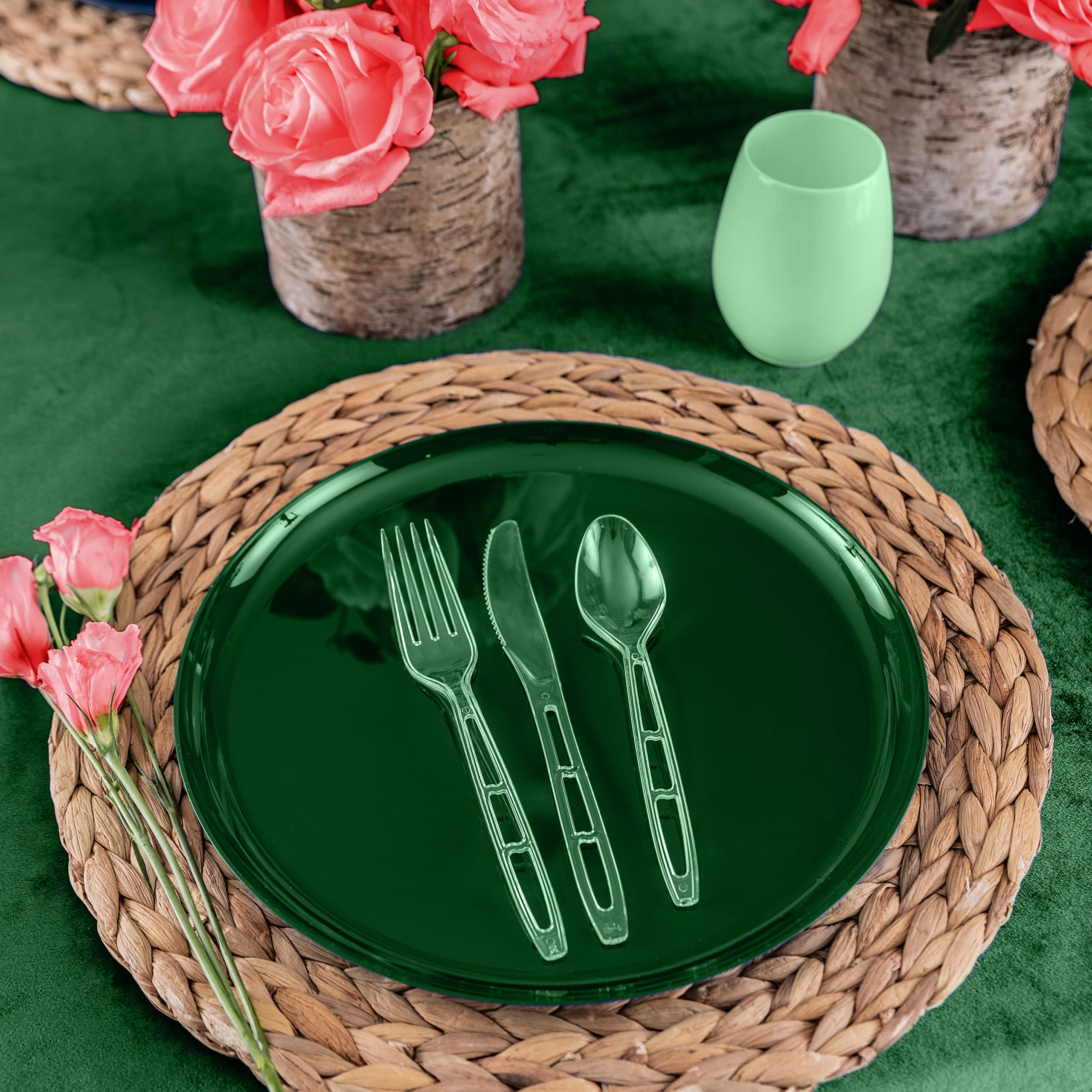 1440-Piece Emerald Clear Plastic Silverware Set - 720 Forks, 480 Spoons, 240 Knives | Heavy Duty Disposable Cutlery for Weddings, Catering, Galas & Cocktail Parties | Elegant Disposable Utensils for Events, Banquets & Special Occasions