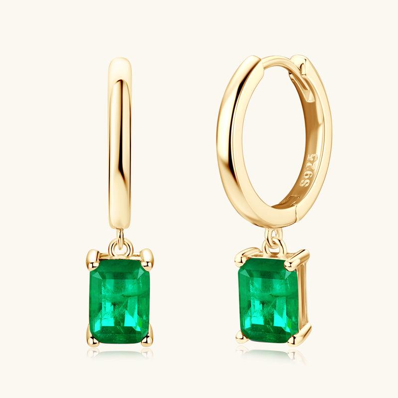 Vintage Square Emerald Drop Earrings for Women - 925 Sterling Silver Dangle Earrings - Elegant Jewelry Gift for Brides, Party & Special Occasions