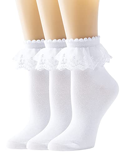 3 Pairs-white-double Layer Lace