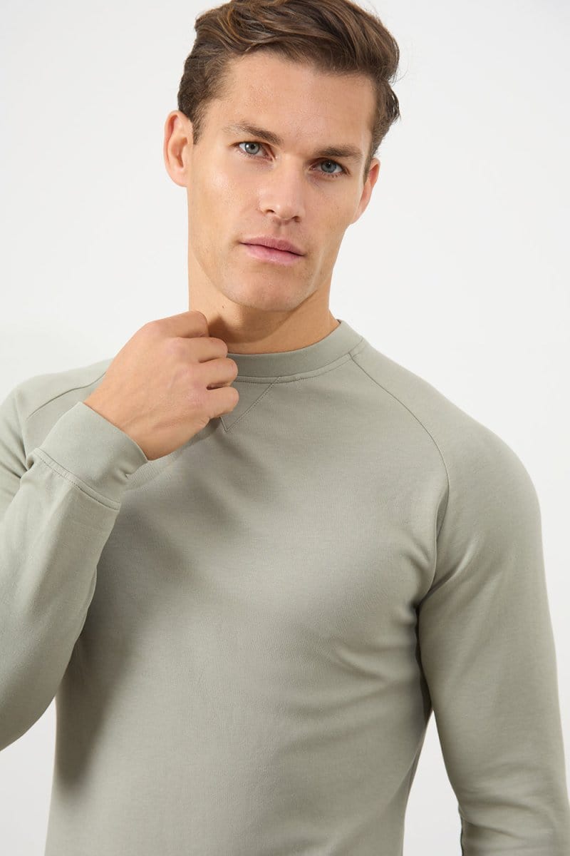 Interlock Crew Neck Sweatshirt for Women - Soft Smoky Sage Pullover Sweater | Casual Loungewear & Streetwear Fashion