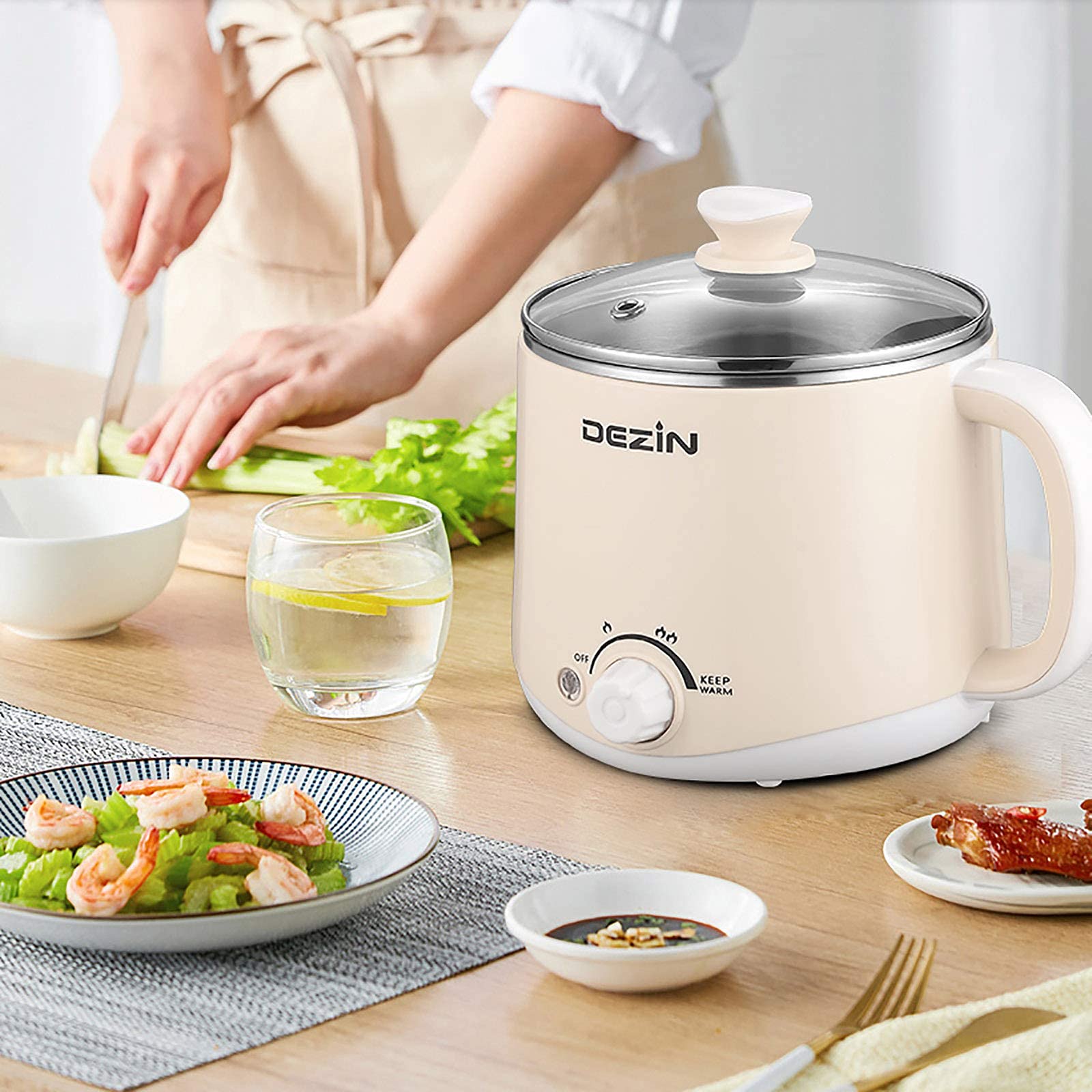 1.6L Electric Hot Pot & Ramen Cooker - Stainless Steel Multifunctional Cooker for Eggs, Pasta, Soup, Porridge & Oatmeal with Adjustable Temperature & Keep Warm - Perfect for Dorm, Office, Small Kitchen & Camping Cooking