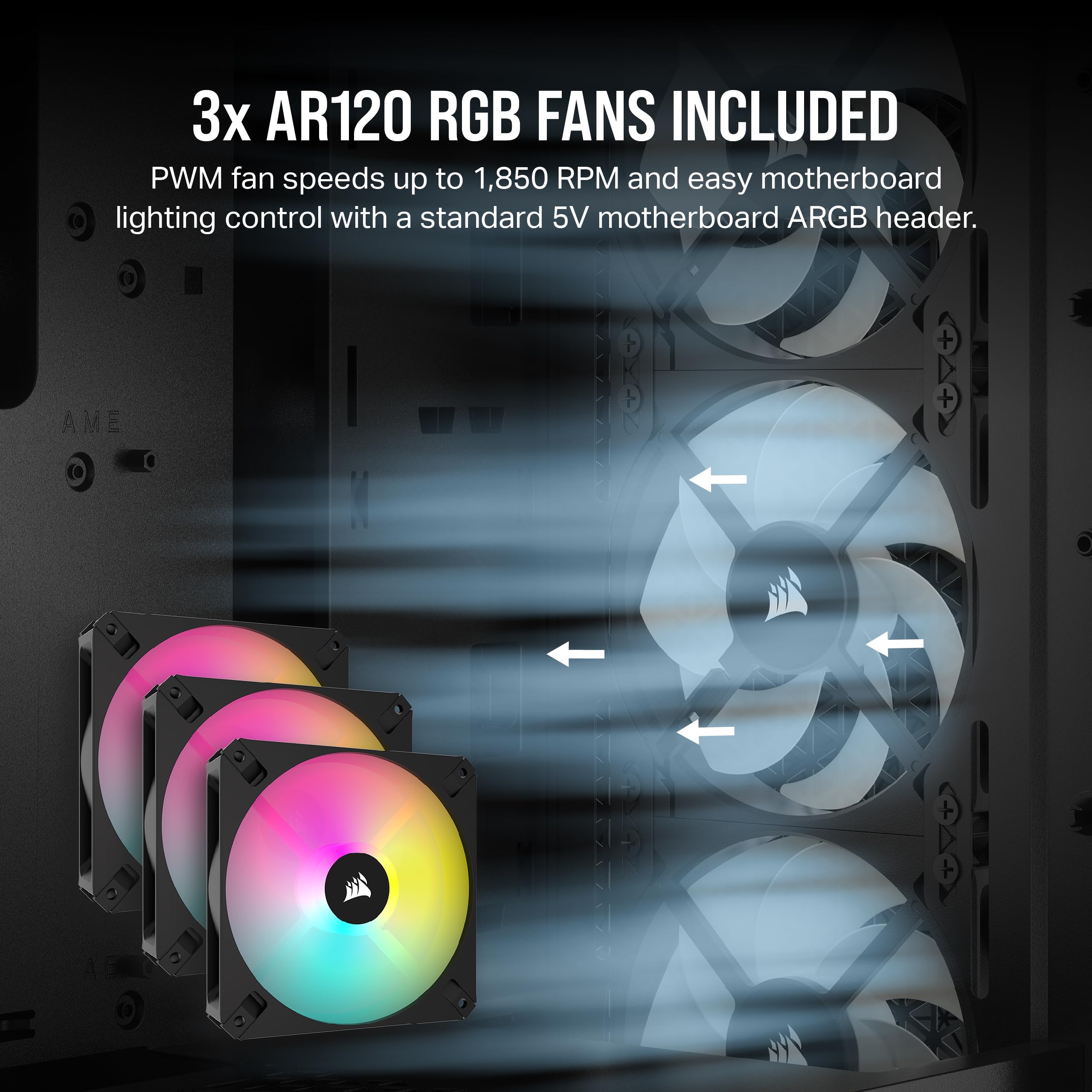 Corsair 3000D RGB Airflow Mid-Tower ATX PC Case with 3 AR120 RGB Fans, High-Airflow Design, Supports 3-Slot GPU & 8x120mm Fans - Black - Perfect for Gaming Rigs & High-Performance PC Builds