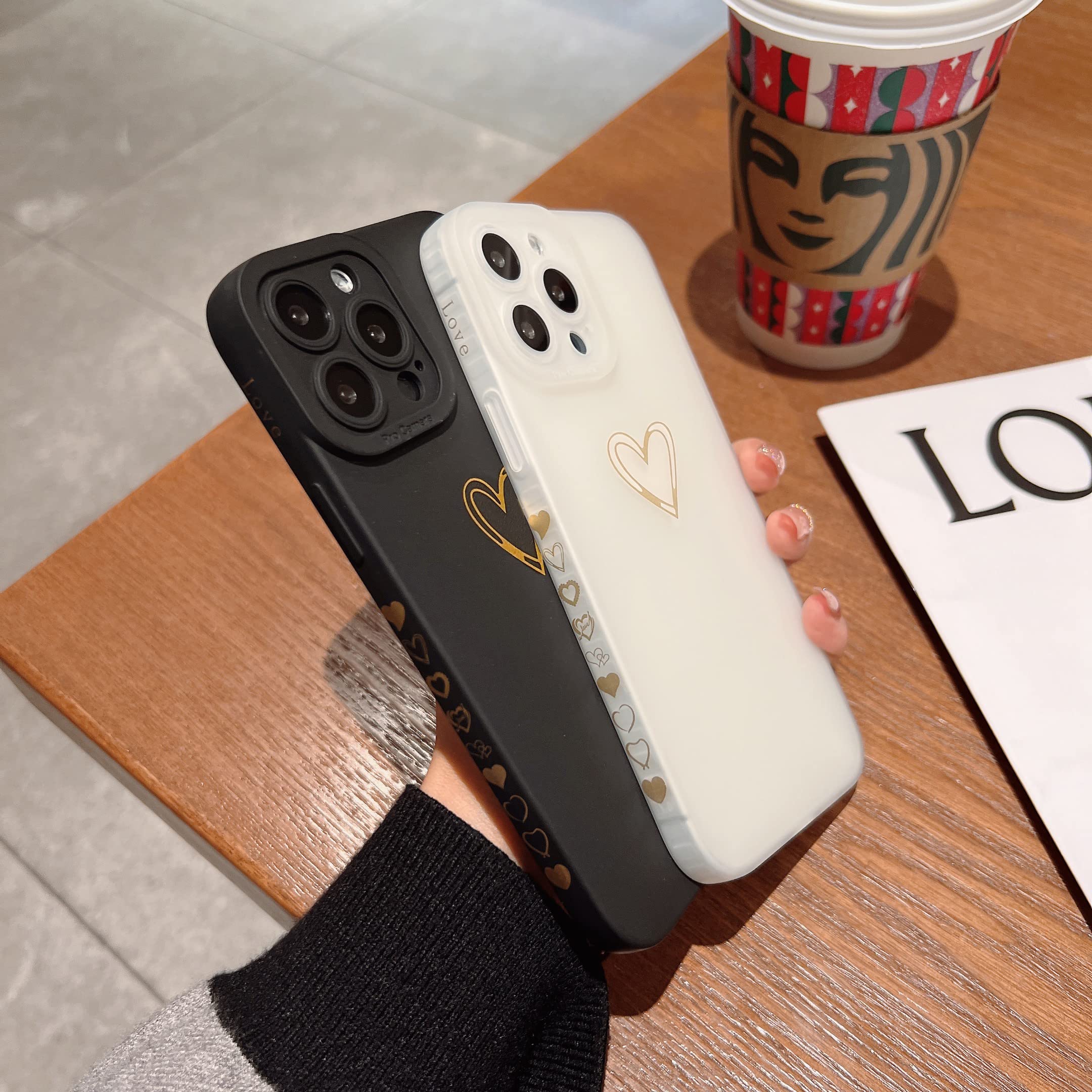 Qokey Cute Plated Love Heart iPhone 13 Pro Max Case (2021 6.7