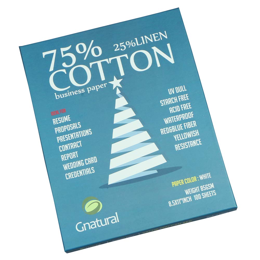 Premium 75% Cotton 25% Linen Resume Paper - 85gsm Inkjet Printer Compatible - 8.5