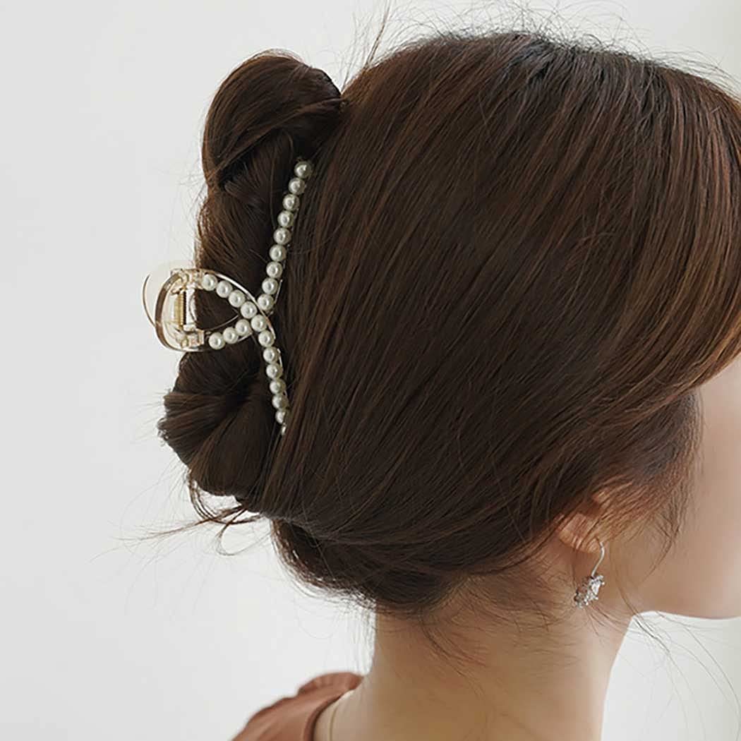 DENICRAAS Pearl Hair Claw Clips - Strong Hold Non-Slip Hair Clips for Women, Champagne Color Hair Jaw Clips for Thick & Thin Hair - Perfect for Daily Use, Birthday Gifts & Special Occasions