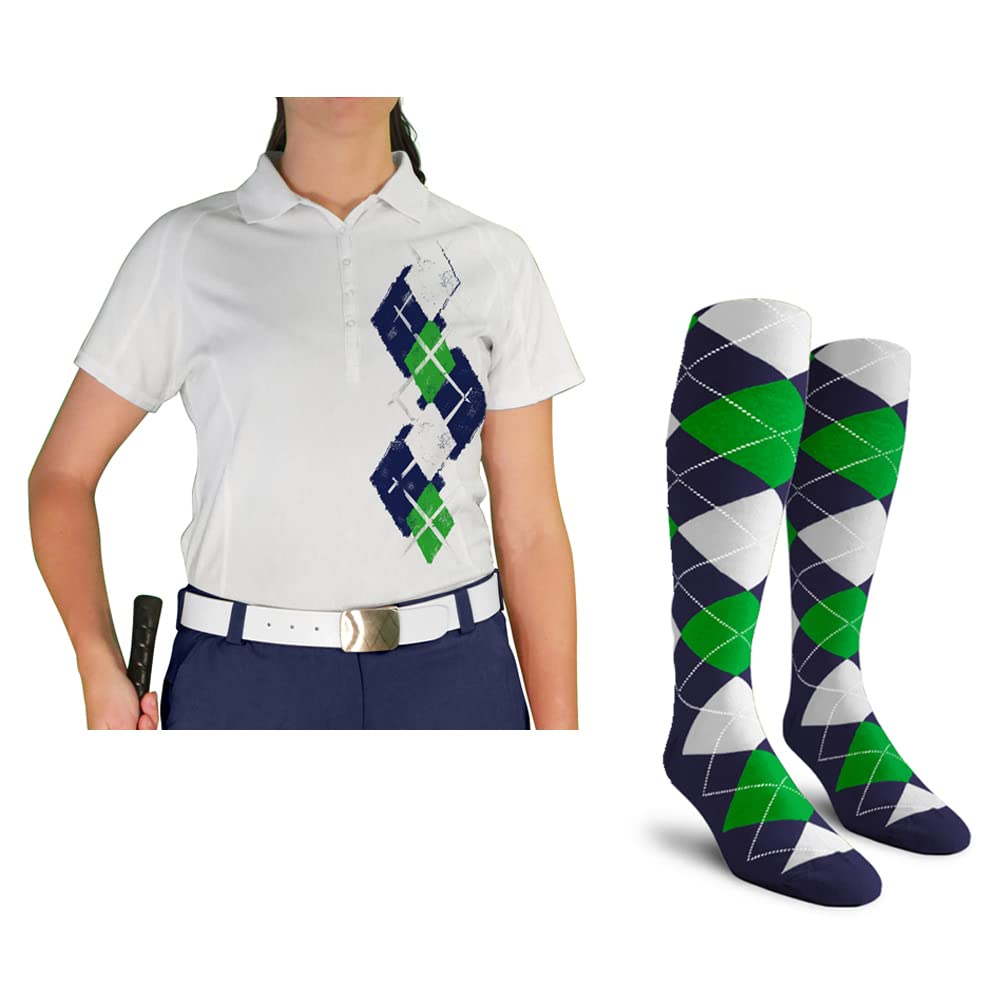 Dry Fit Short Sleeve Graphic Golf Polo Shirt with Socks for Women - Argyle Paradise (5A-5Z) | Moisture Wicking Performance Top & Comfortable Socks Set | Perfect for Golf, Tennis & Casual Summer Outfits