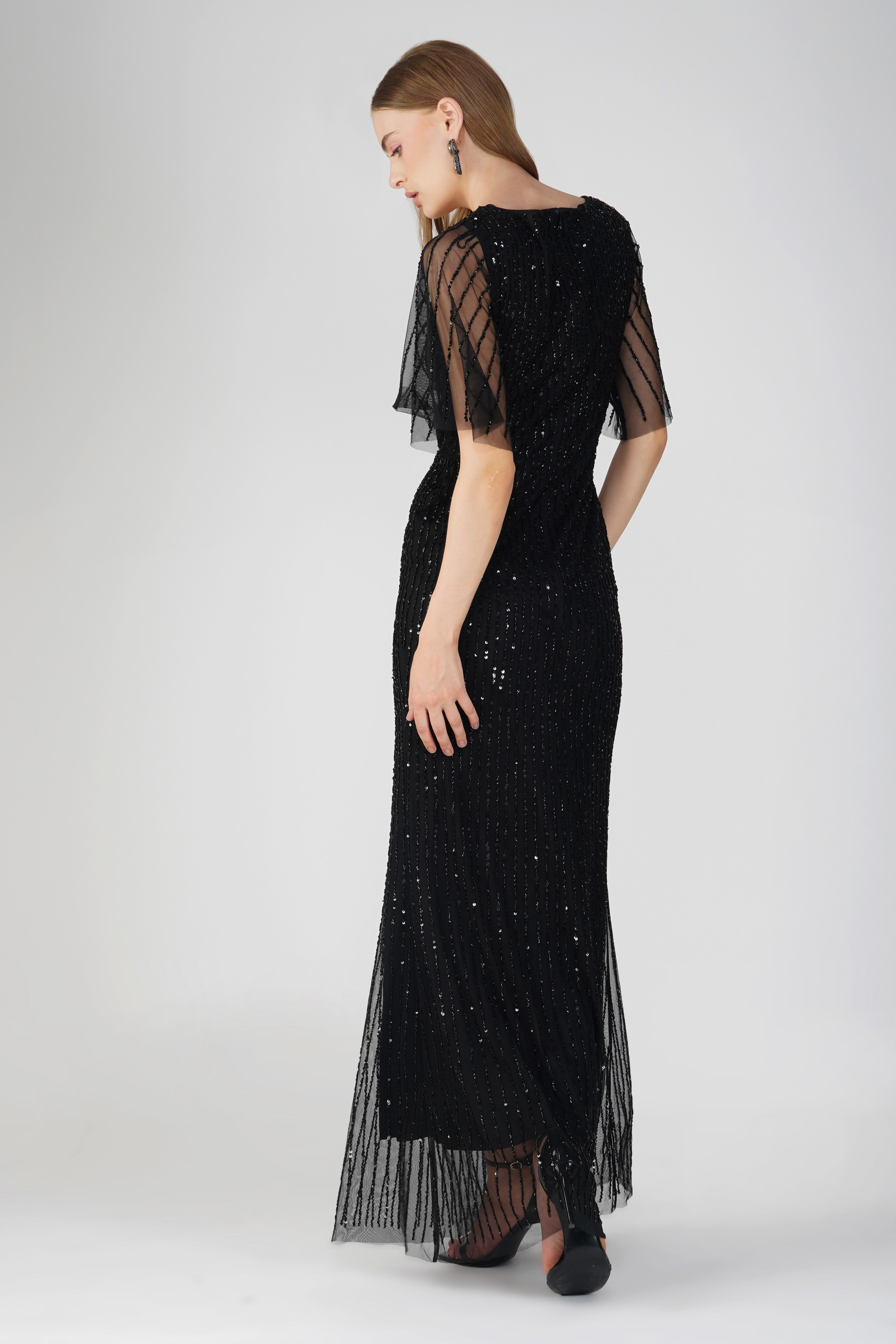 Elegant Black Embellished Maxi Dress for Women | Formal Evening Gown | Wedding Guest Dress | Party & Special Occasion Outfit