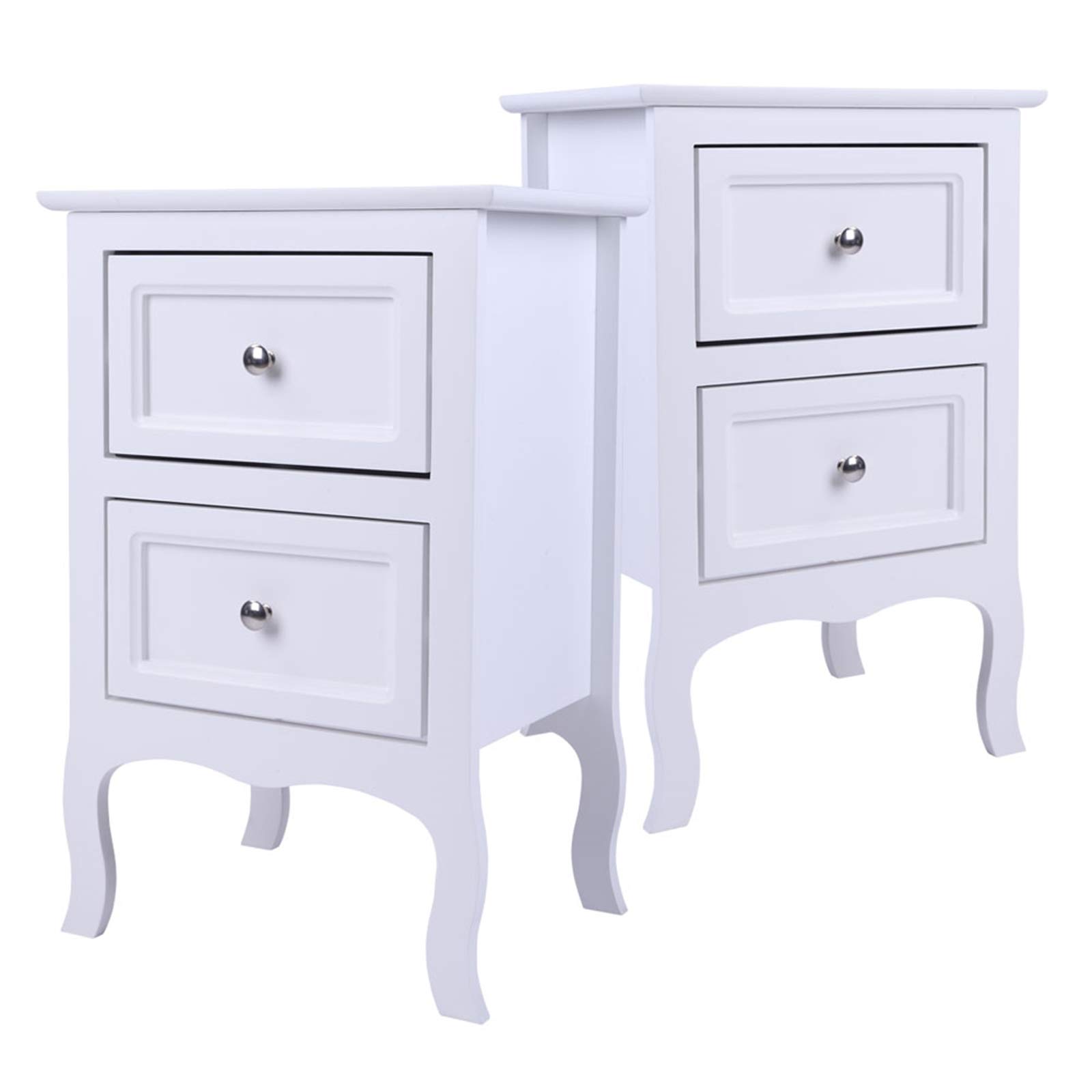 Henf Set of 2 Wooden Nightstands with Drawers - Sturdy Bedside Tables for Bedroom, White | Modern End Tables with Solid Structure & Stable Frame | Perfect for Bedroom, Living Room & Office Use