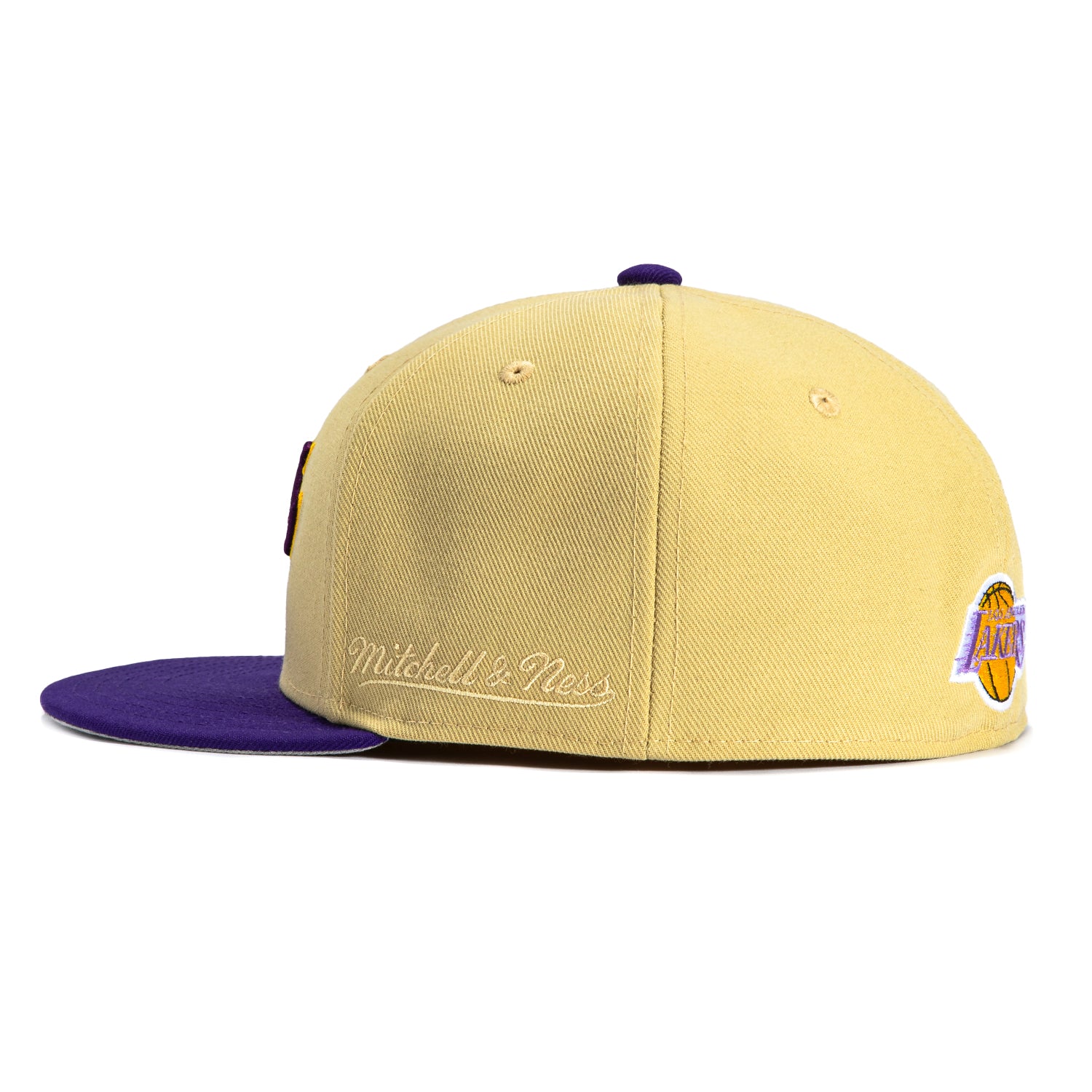 Mitchell & Ness Los Angeles Lakers 75th Anniversary Patch Hat - Tan & Purple NBA Basketball Cap for Men - Perfect for Games, Fan Events & Streetwear Fashion