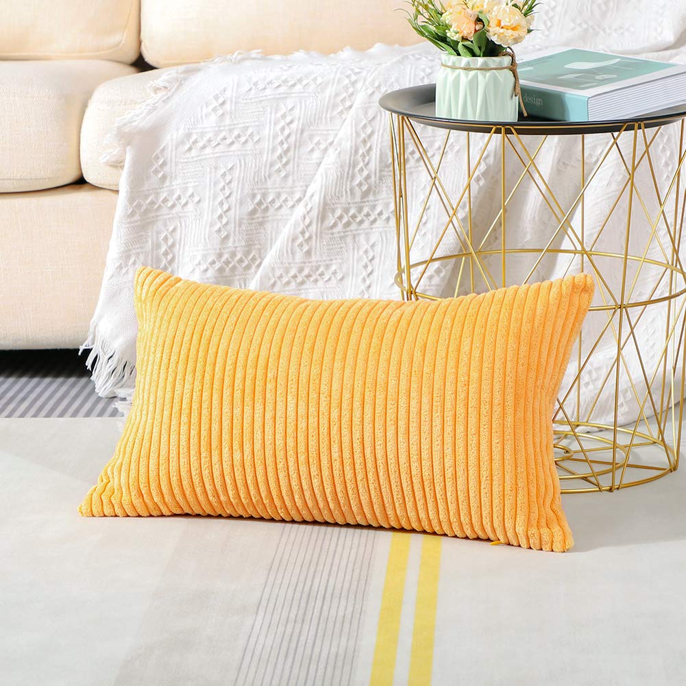 Artscope Cozy Striped Corduroy Pillow Covers - Super Soft Decorative Oblong Throw Pillow Cases (12x20 Inches) for Sofa, Couch, Bed & Car - Yellow Home Decor | Perfect for Living Room, Nursery & Office Accents