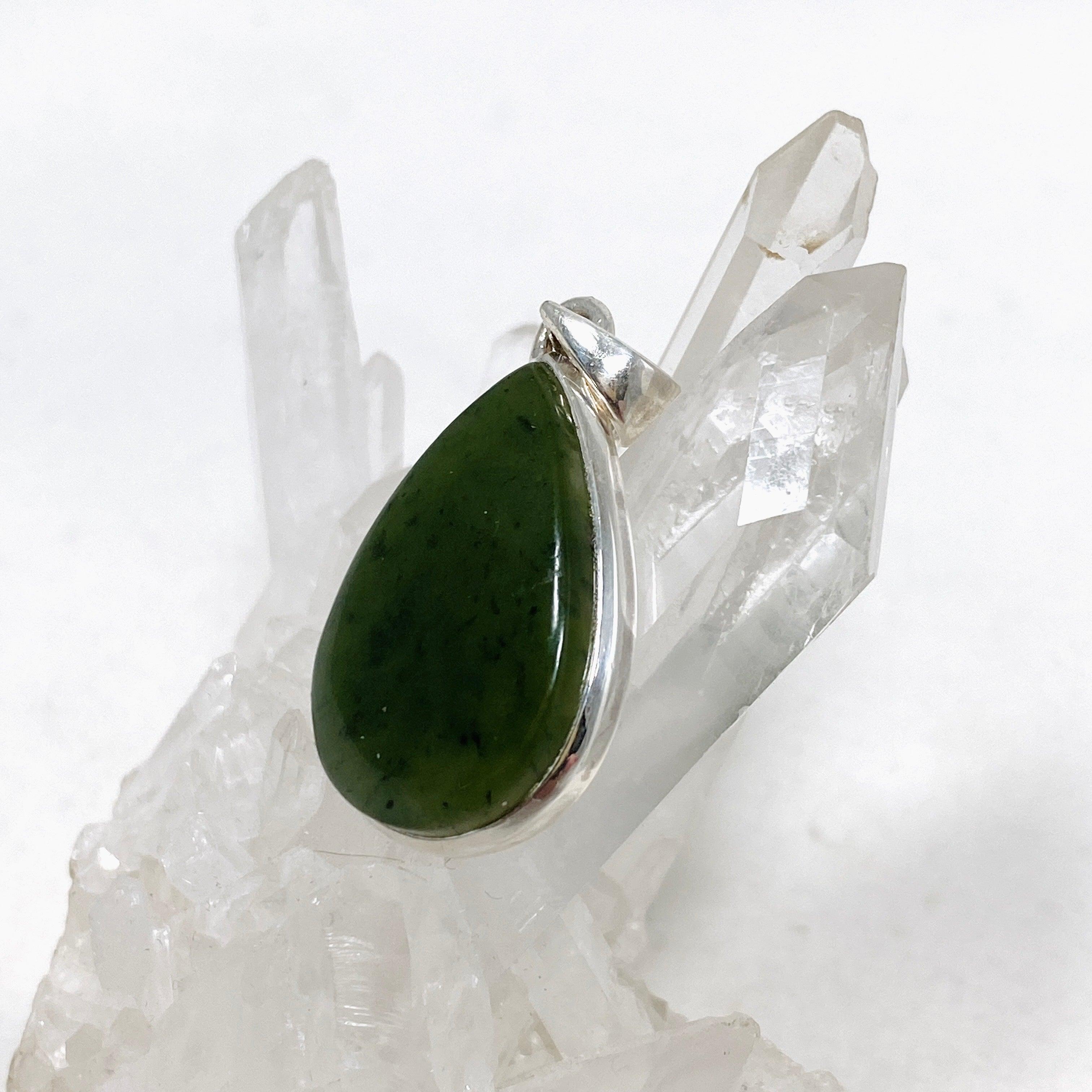 Natural Siberian Jade Nephrite Teardrop Pendant Necklace PPGJ673 - Elegant Jewelry Gift for Women, Perfect for Weddings & Special Occasions