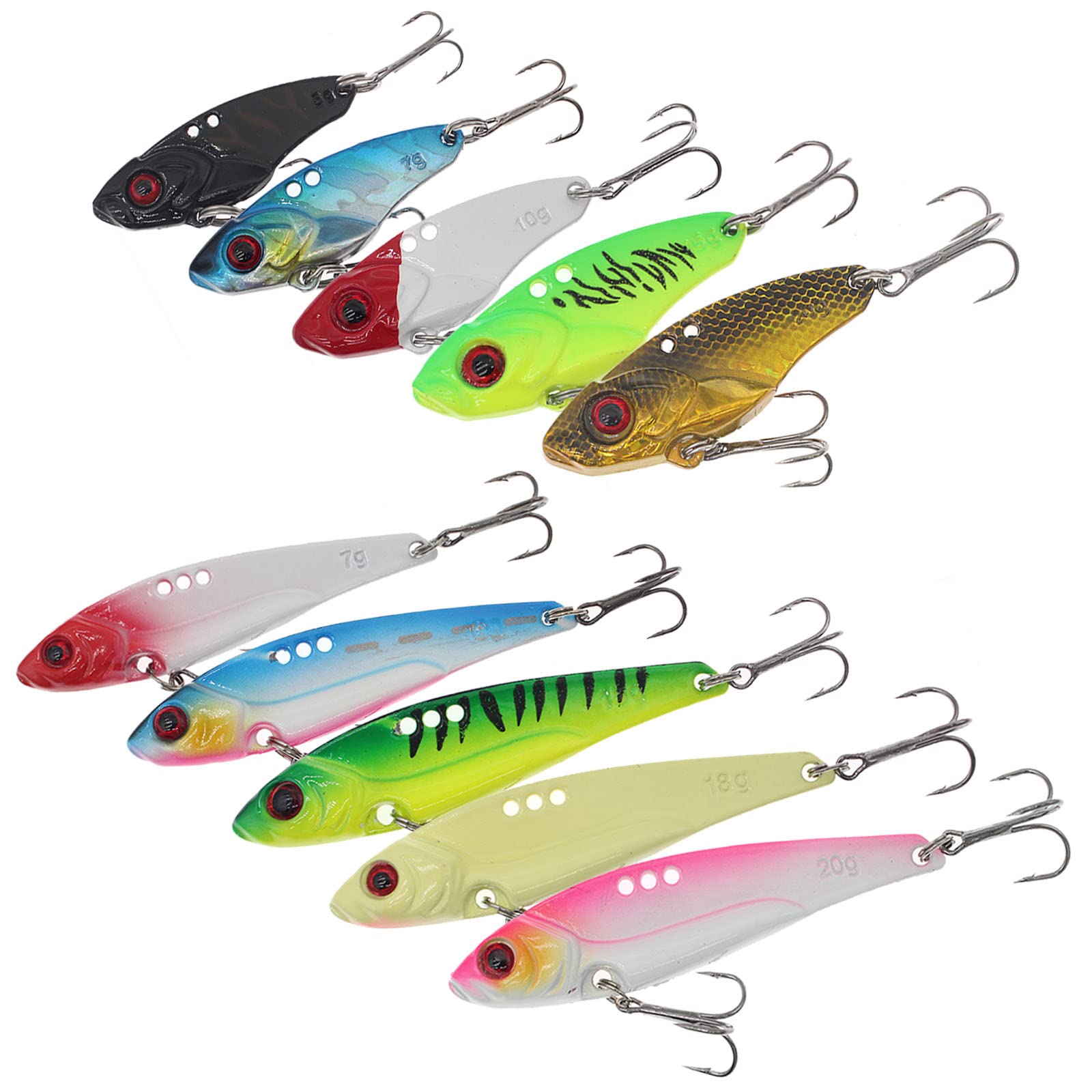 10PCS Metal VIB Fishing Lures - Hard Blade Baits for Bass, Trout & Walleye | Spinner Spoon Crankbaits & Swimbaits for Freshwater & Saltwater Fishing | Perfect for Lake, River & Ocean Angling