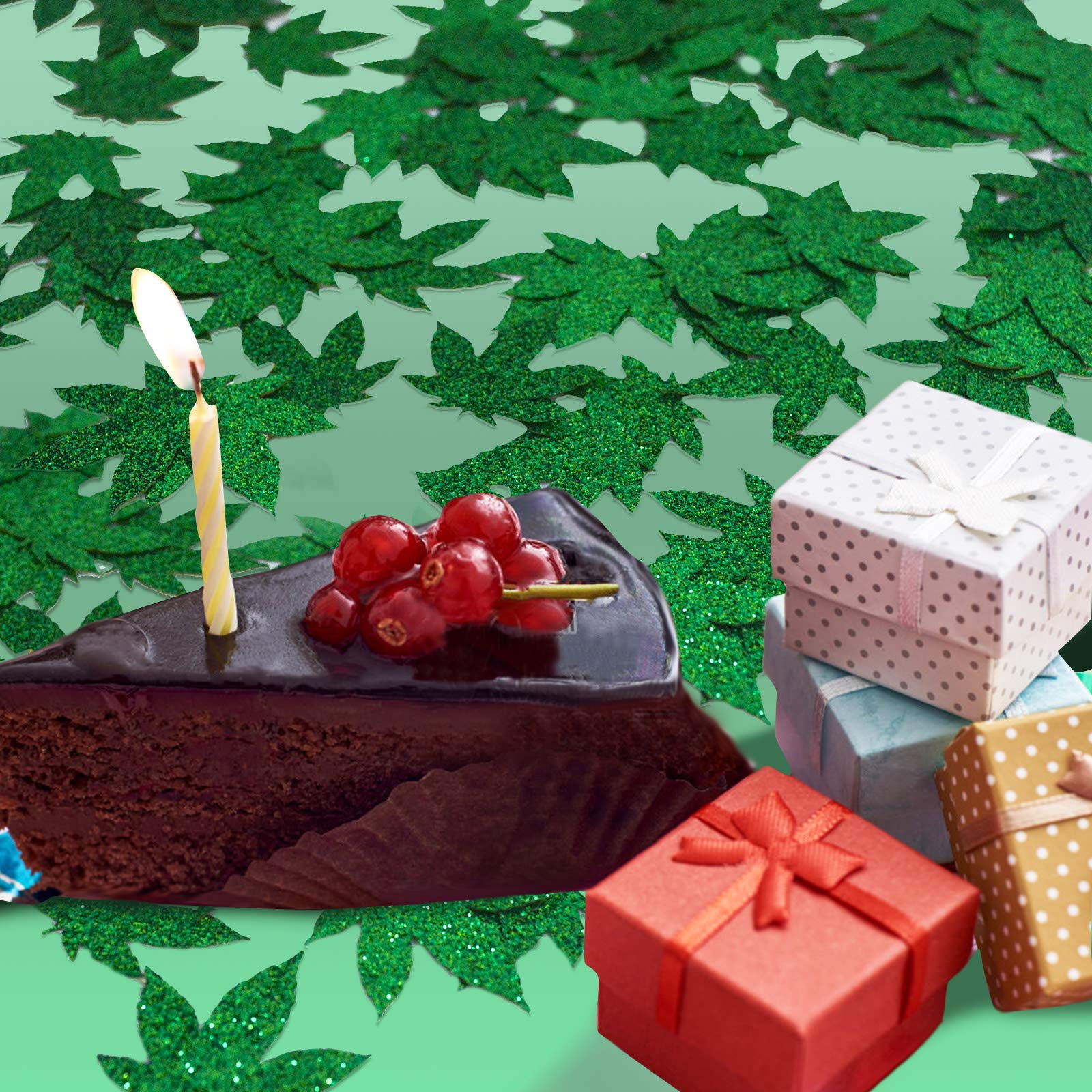 Premium Marijuana Leaf Confetti for 420 & Weed-Themed Parties - Single Green Cannabis Leaf Decorations - Perfect for Birthday, Bachelorette & Stoner Celebrations - Dope Party Supplies (Green)