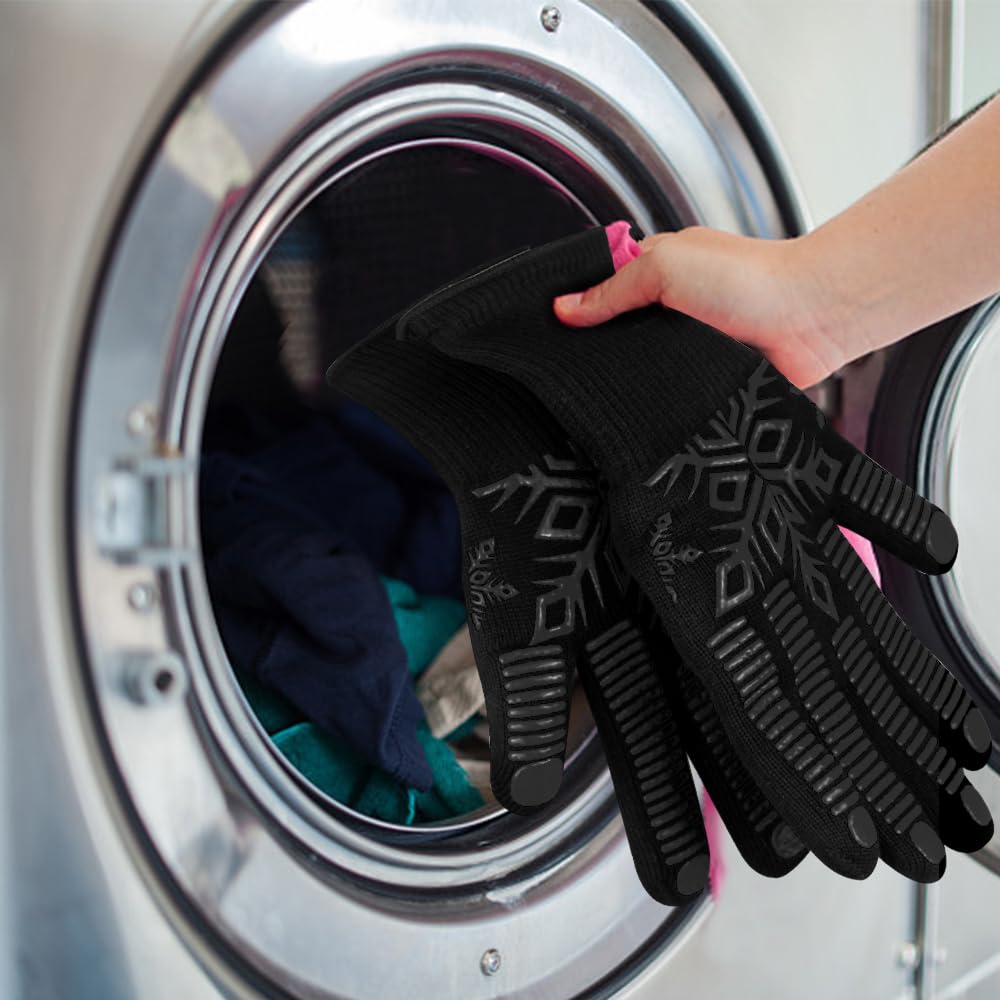 Heat Resistant BBQ Gloves - Fireproof Silicone Non-Slip Oven Mitts for Grilling, Baking & Cooking | Durable Black Short Grill Accessories for Outdoor BBQ, Camping & Kitchen Use