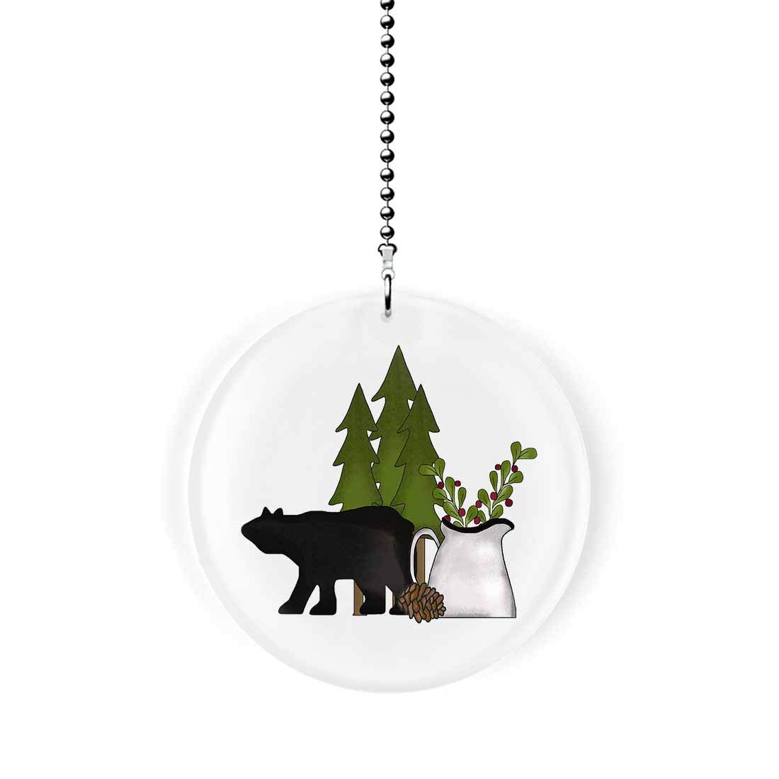 Bear Silhouette with Berries and Pine Fan Pull - Rustic Cabin Decor for Ceiling Fan Chains, Light Switch Cords & Home Accessories