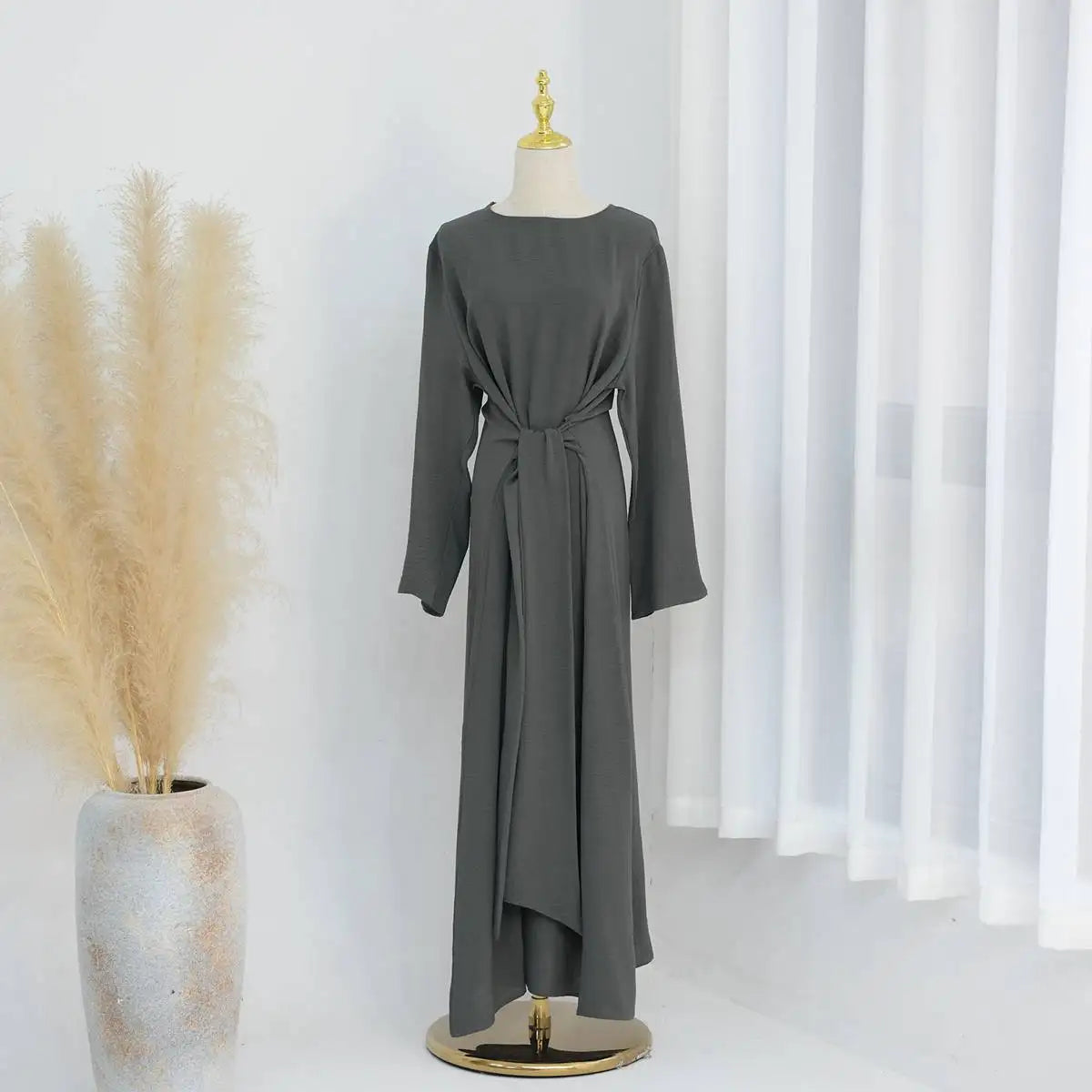 Elegant Wrinkle-Free Tie Front Muslim Abaya Dress for Women - Modest & Stylish Prayer Dress for Daily Wear, Mosque, and Special Occasions