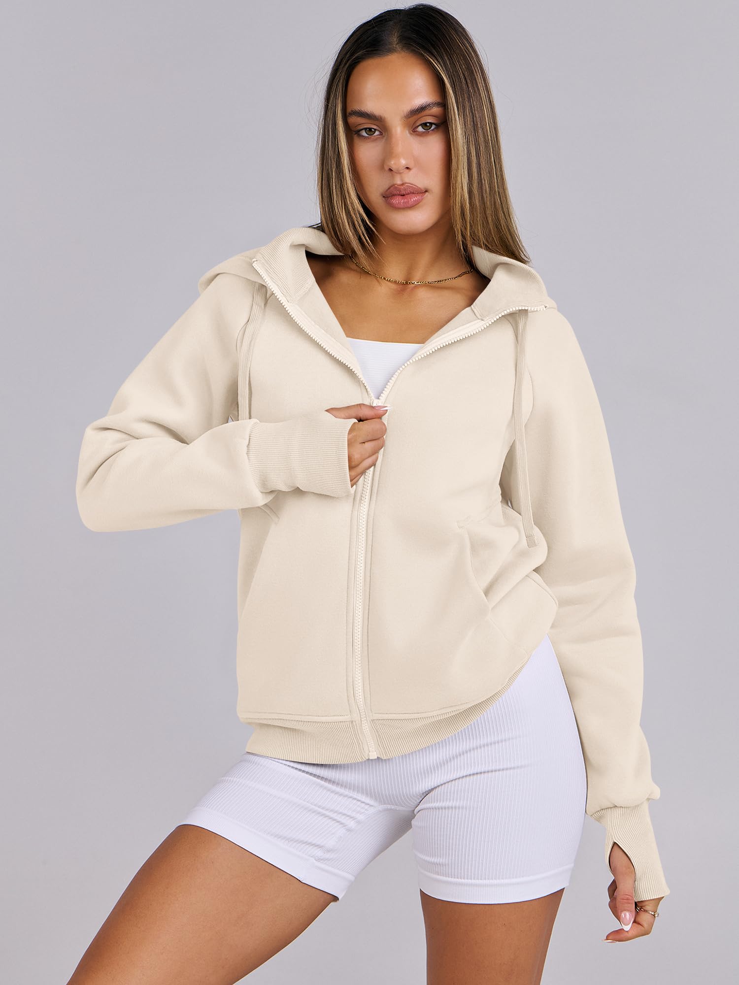 ANRABESS Women's Fleece Zip Up Hoodie with Pockets - Long Sleeve Casual Sweatshirt for Fall Fashion | Y2K Preppy Outfits | Perfect for College, Streetwear & Cozy Loungewear