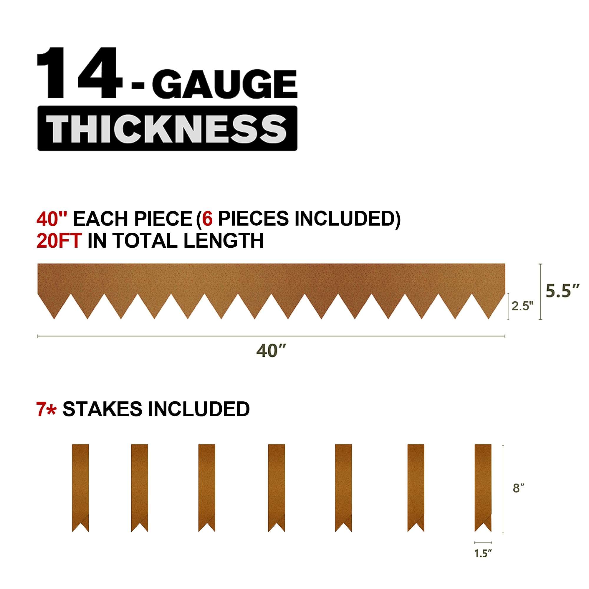 Rustic Corten Steel Garden Edging - 6-Pack Heavy Duty Metal Landscape Borders (40