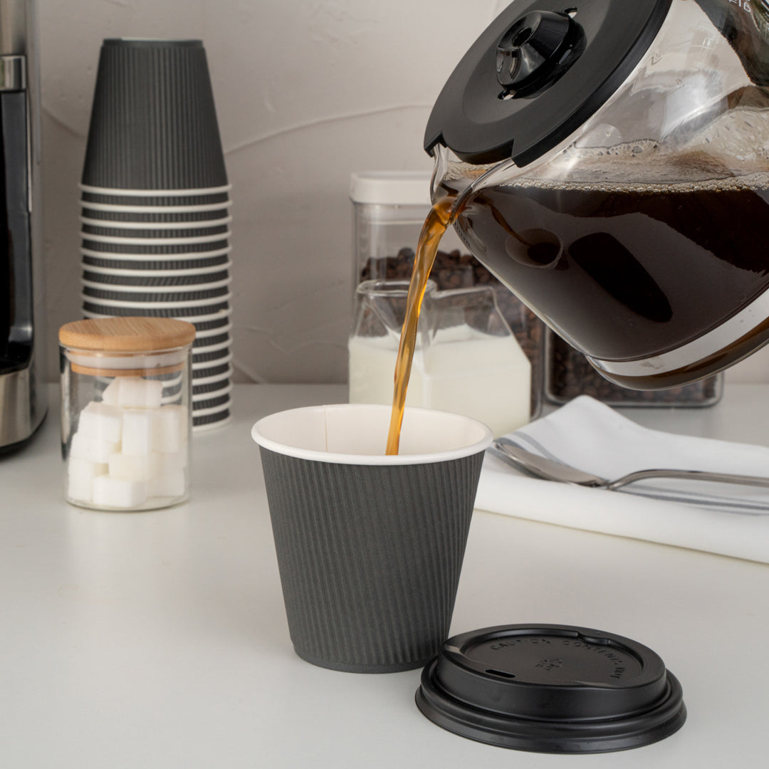 8 oz Gray Paper Coffee Cups with Ripple Wall - 3.5
