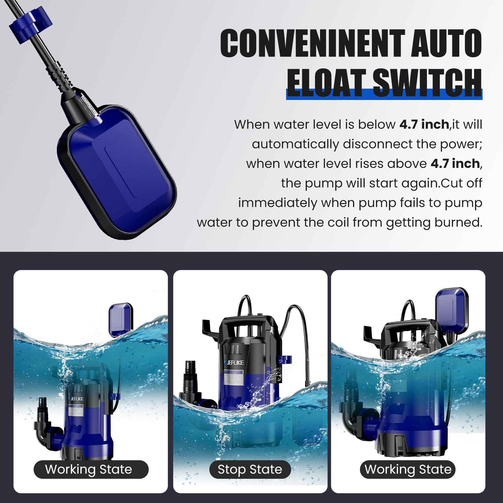 1/3HP 3050GPH Submersible Sump Pump with Automatic Float Switch - Heavy Duty Utility Water Pump for Basement Flooding, Pool Drainage, Garden Irrigation & Emergency Water Removal - Ideal for Home, Commercial & Outdoor Use
