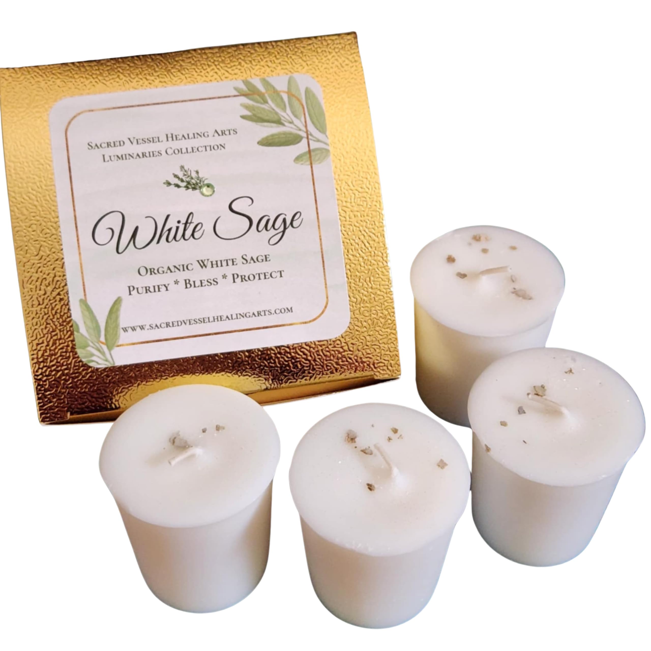 White Sage Soy Candles - Box of 4 Natural Organic Votive Candles for Cleansing, Clearing & Purifying | Perfect for Meditation, Yoga, Aromatherapy & Home Relaxation