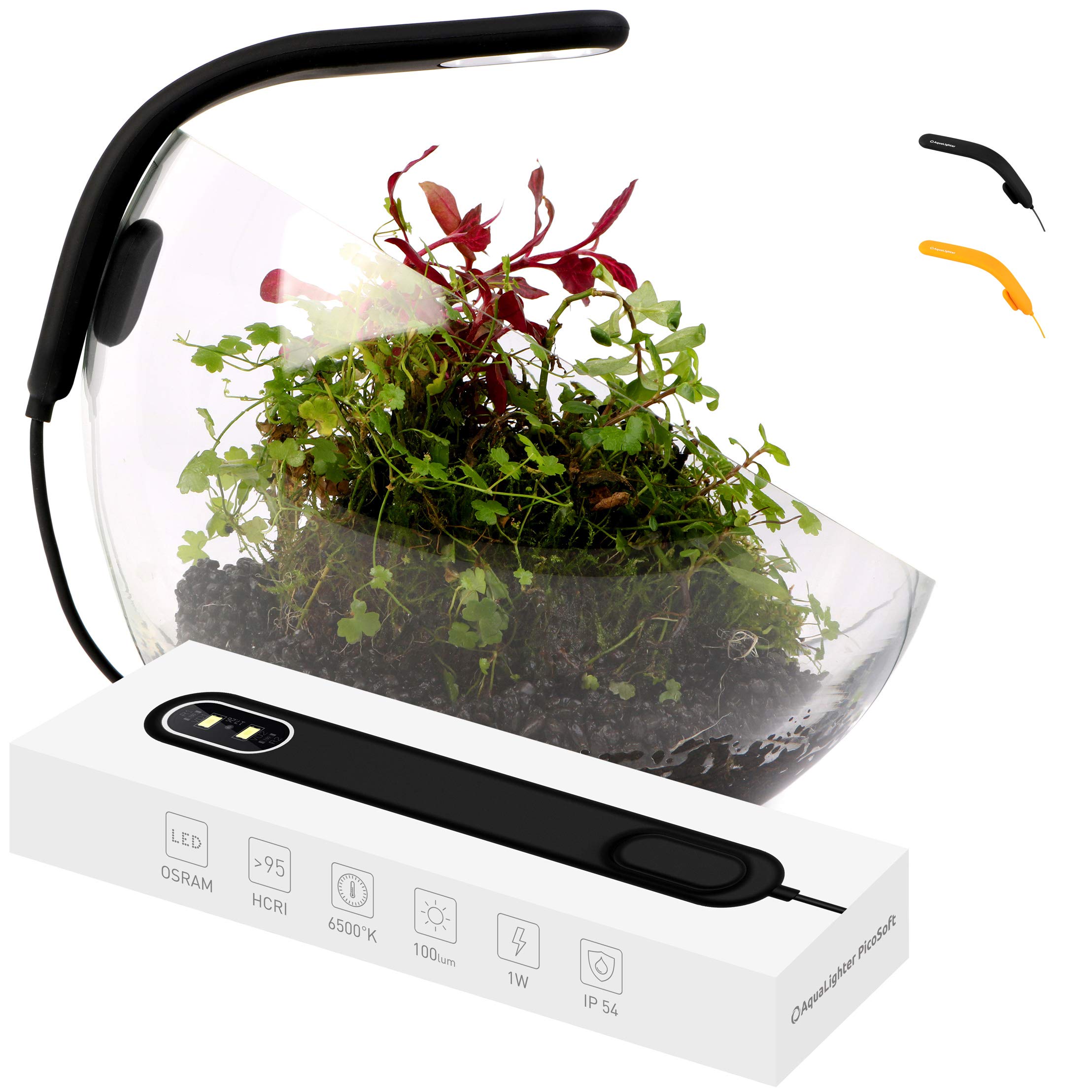 LED Aquarium Light for Plants - Clip On Fish Tank Light with Flexible Arm - Freshwater Small Aquarium Lighting for 5 Gallon Tanks (PicoSoft Black) - Perfect for Nano Tanks, Betta Fish & Aquatic Plant Growth