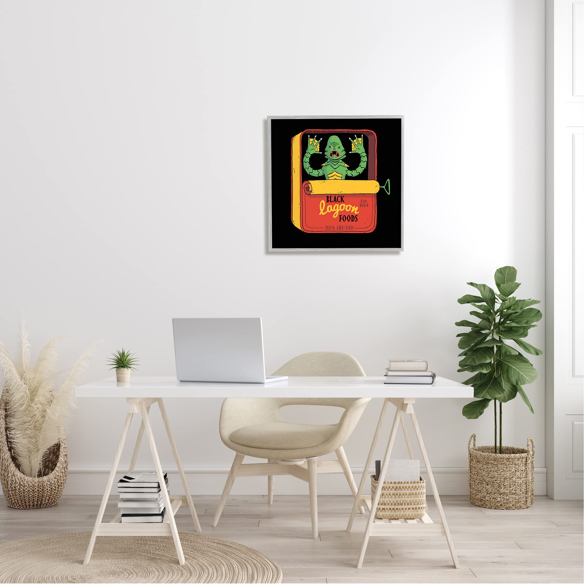 Stupell Industries Black Lagoon Creature Novelty Tuna Can Art Print - Designed by Michael Buxton - Perfect for Home Decor, Office Wall Art & Unique Gift Ideas