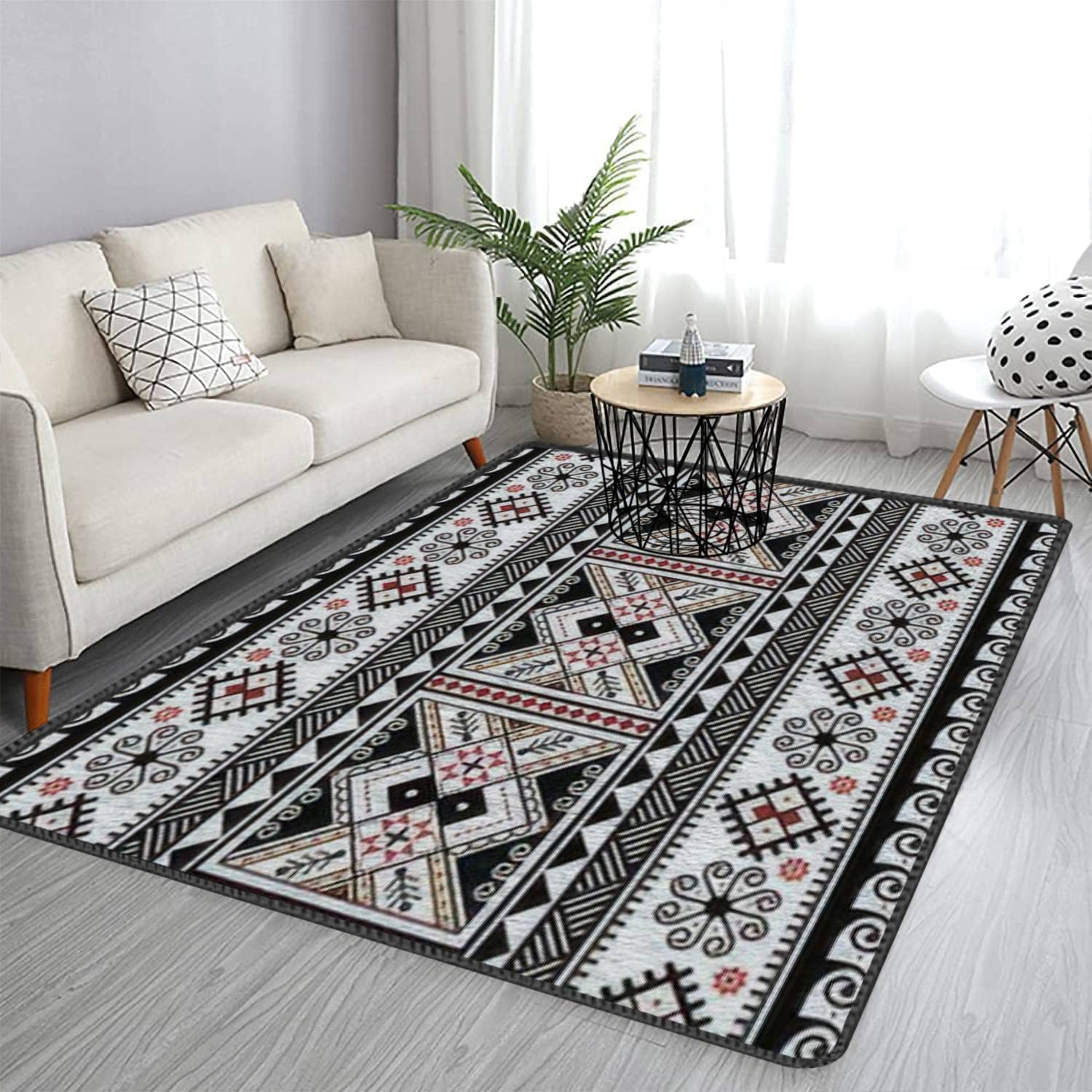 Modern Soft Area Rug with Ukrainian Easter Eggs Hutsul Pisanky Design - 3D Slavic Folk Art Plush Non-Slip Shaggy Carpet for Living Room, Bedroom & Kids Playroom Decor - 5'3
