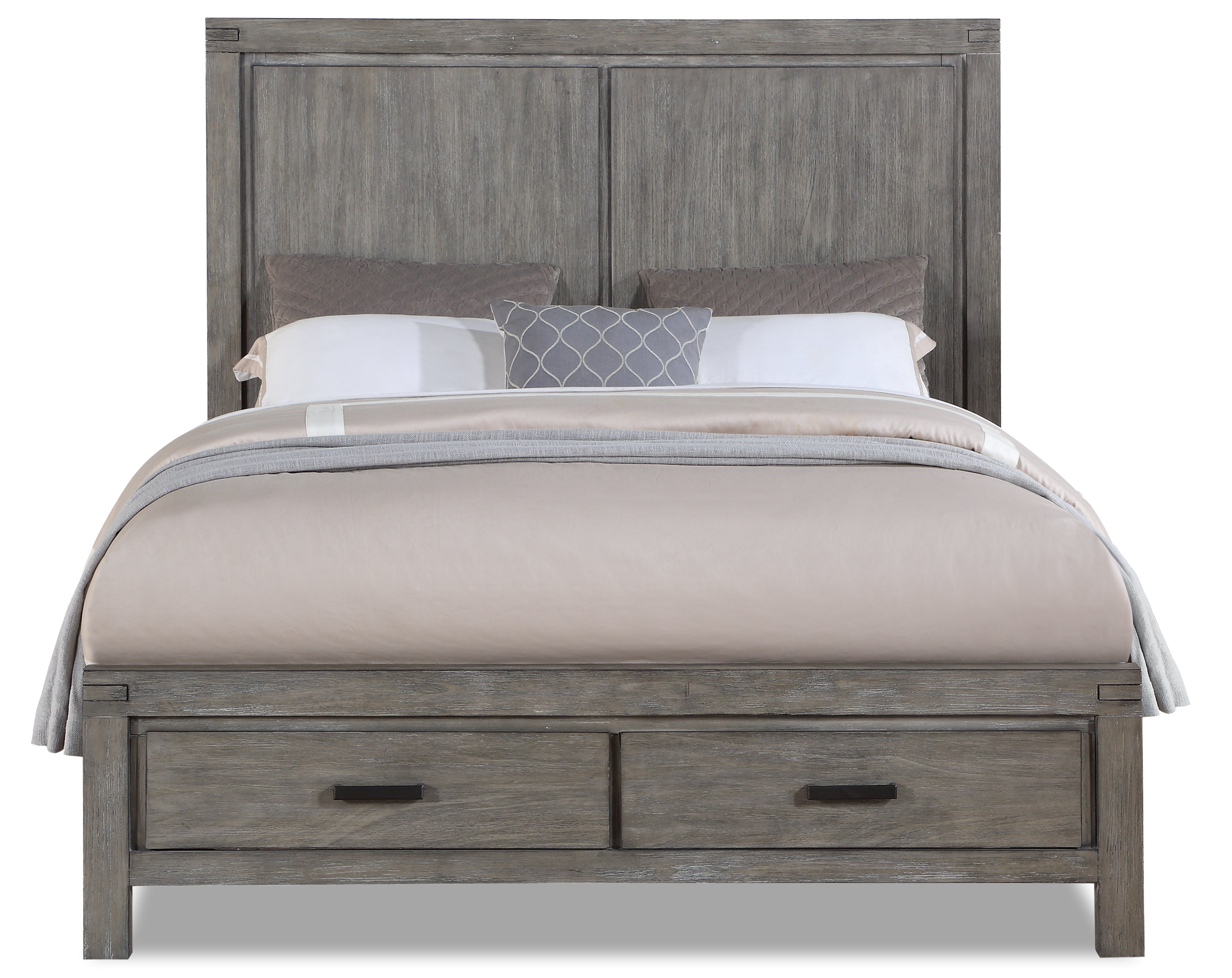 Copeland 3-Piece Queen Size Storage Bed Frame with Underbed Drawers - Wire Brushed Grey Finish - Perfect for Small Bedrooms & Guest Rooms with Limited Space