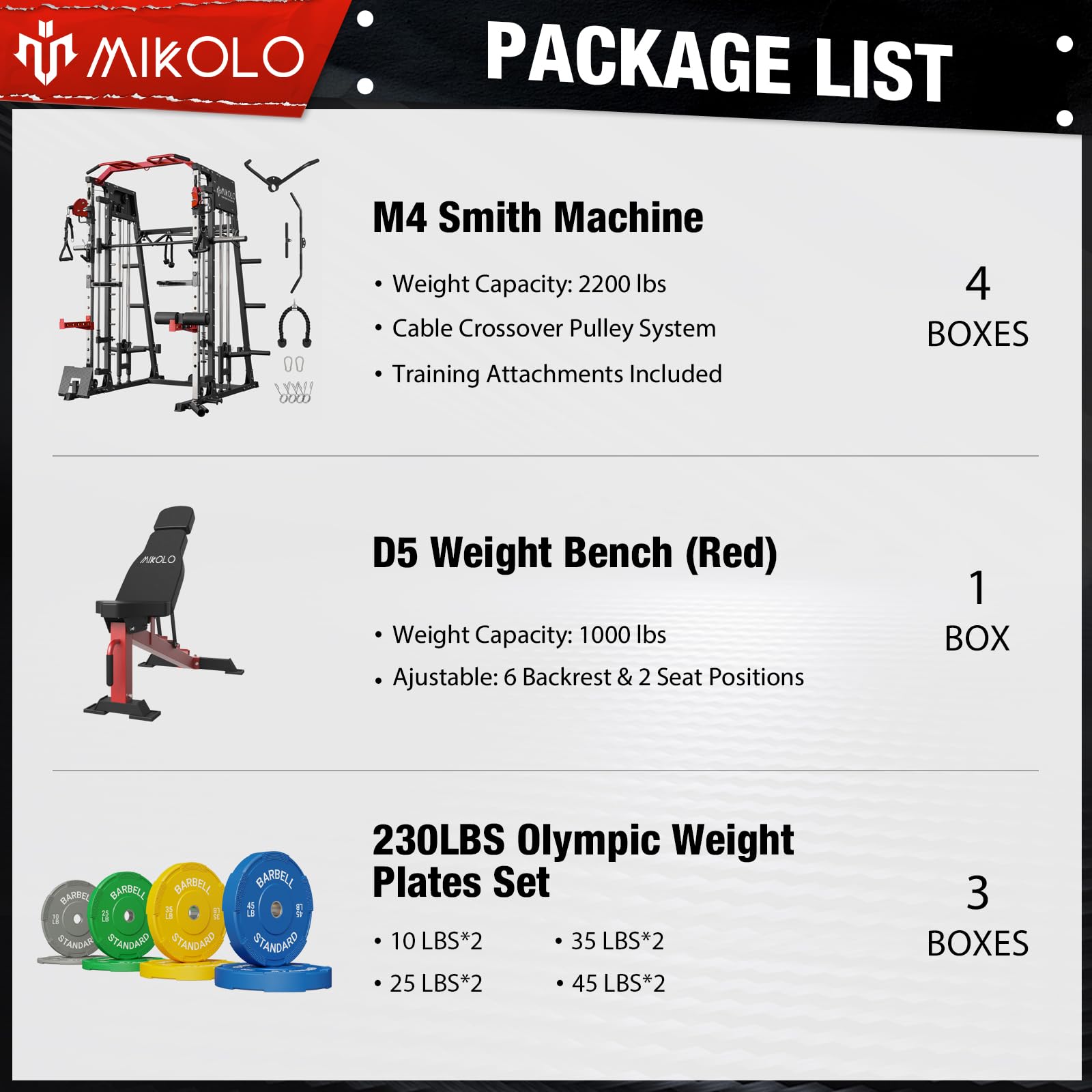 Mikolo Smith Machine - 2200lbs Capacity Squat Rack with LAT Pull-Down & Cable Crossover System, Home Gym Equipment with Leg Hold-Down Attachment for Strength Training | Perfect for Garage & Home Workouts