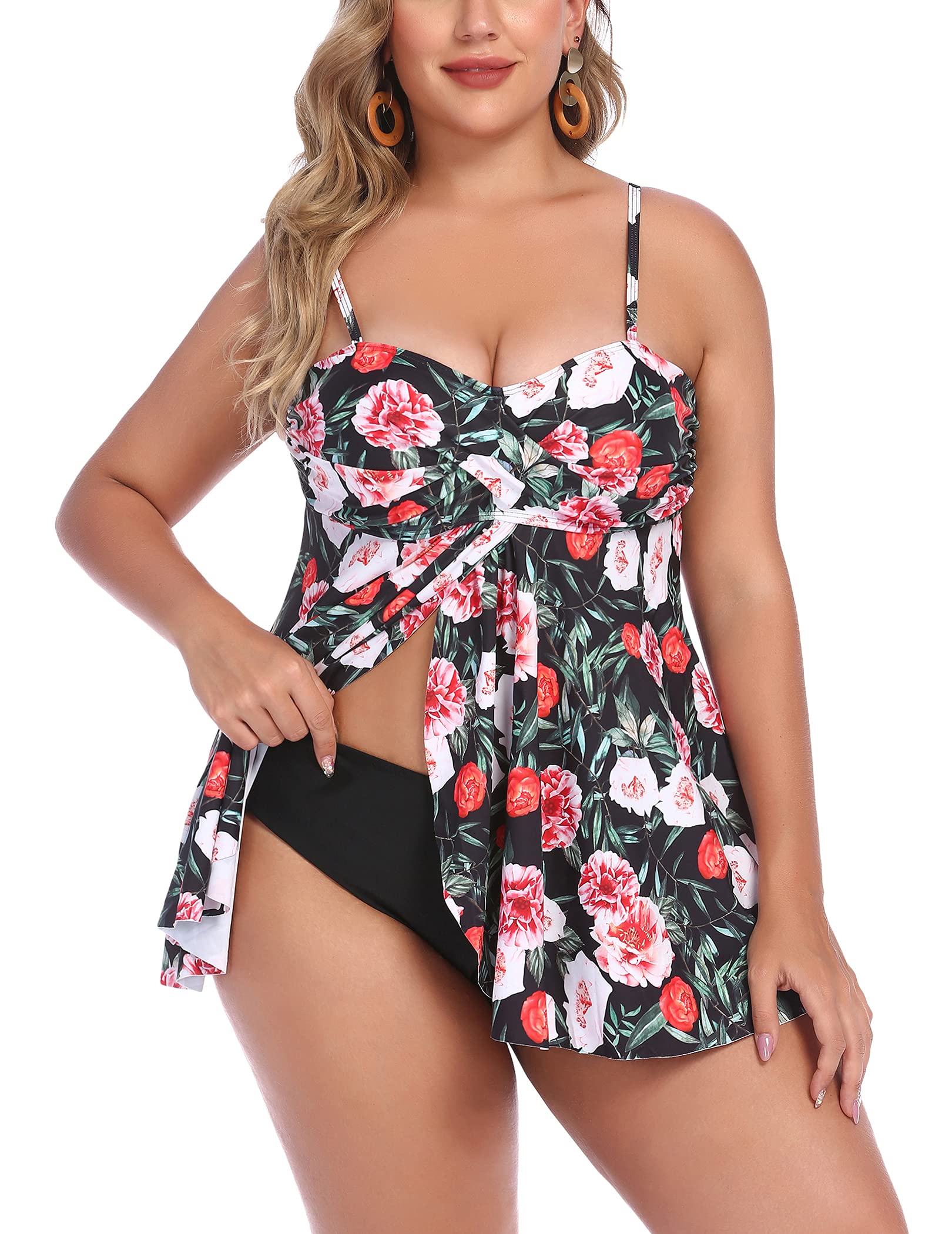ADOME Women's Printed Tankini Bikini Set - Tummy Control Swimwear for Beach