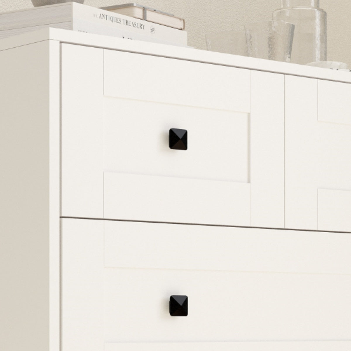 5-Drawer White Farmhouse Chest of Drawers - Perfect for Bedroom Storage & Rustic Home Decor