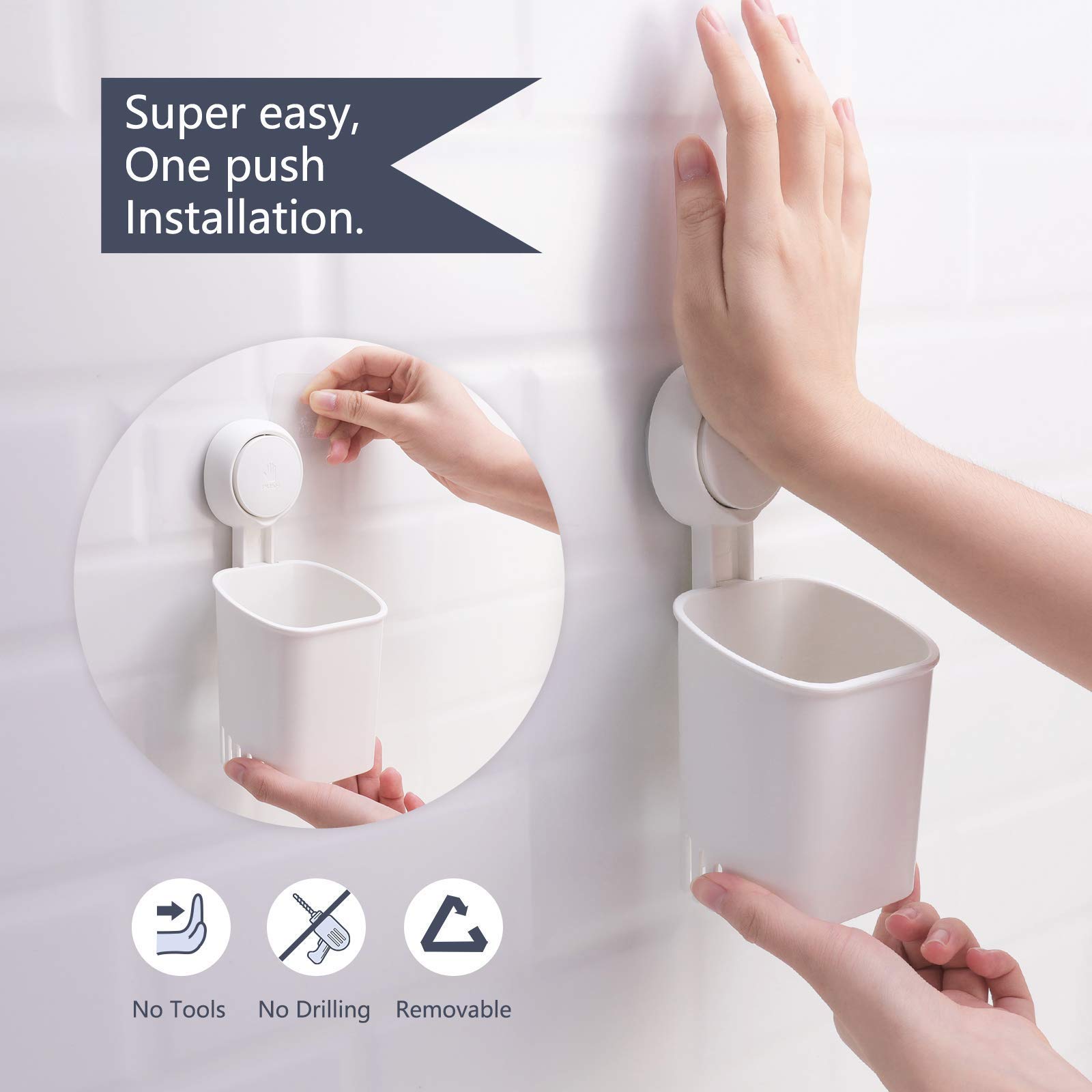 2-Pack Wall Mounted Suction Cup Storage Basket - No Drill Bathroom & Kitchen Organizer for Toothbrush, Toothpaste, Soap | Perfect for Shower, Sink, Countertop Organization
