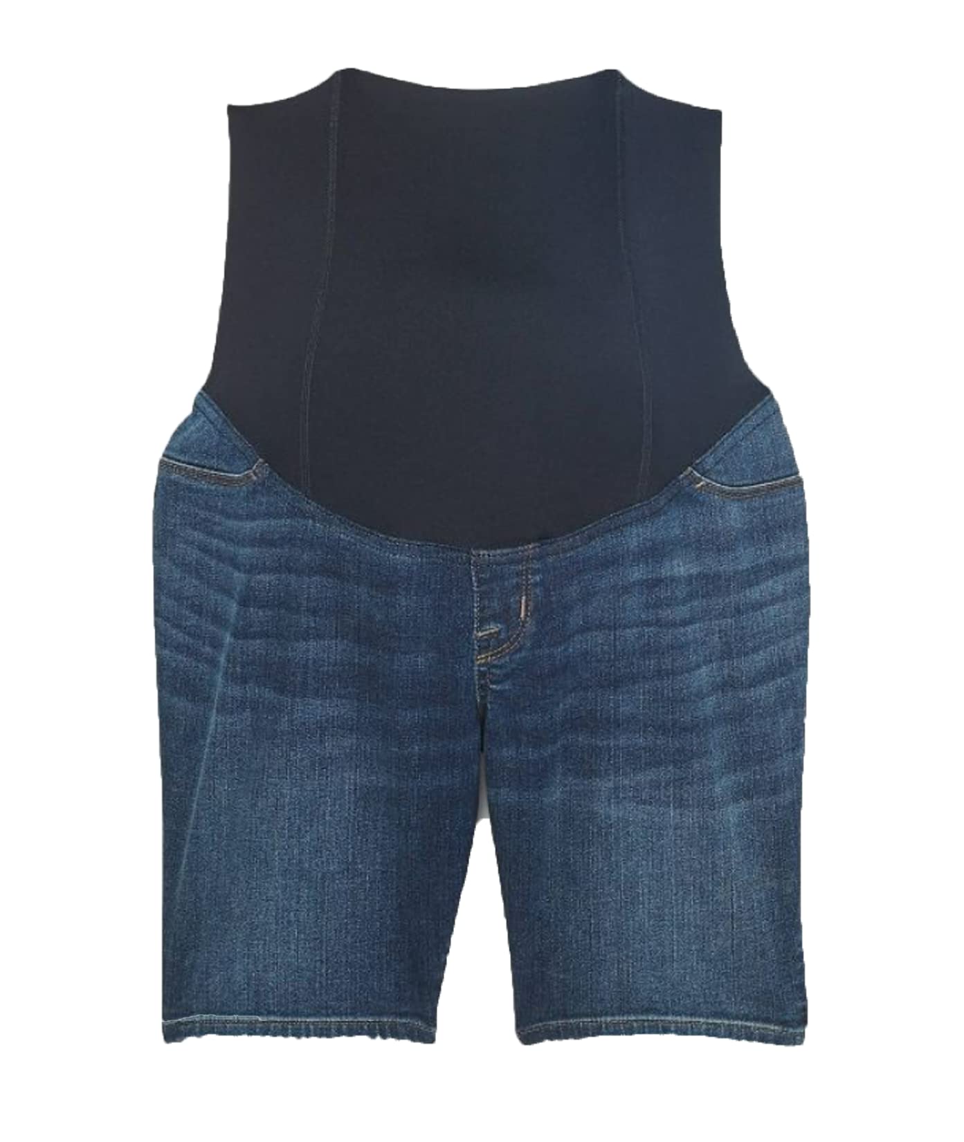 **Isabel Maternity by Ingrid & Isabel Women's Crossover Panel Bermuda Maternity Jean Shorts - Dark Denim Wash (Size 12/31) - Comfortable & Stylish for Pregnancy, Casual Wear & Summer Outfits**