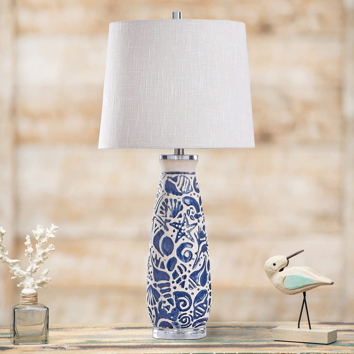 BLACK FOREST DECOR Blue Beach Table Lamp - Coastal Decor for Bedroom, Living Room & Office - Nautical Theme Night Light for Home Decor